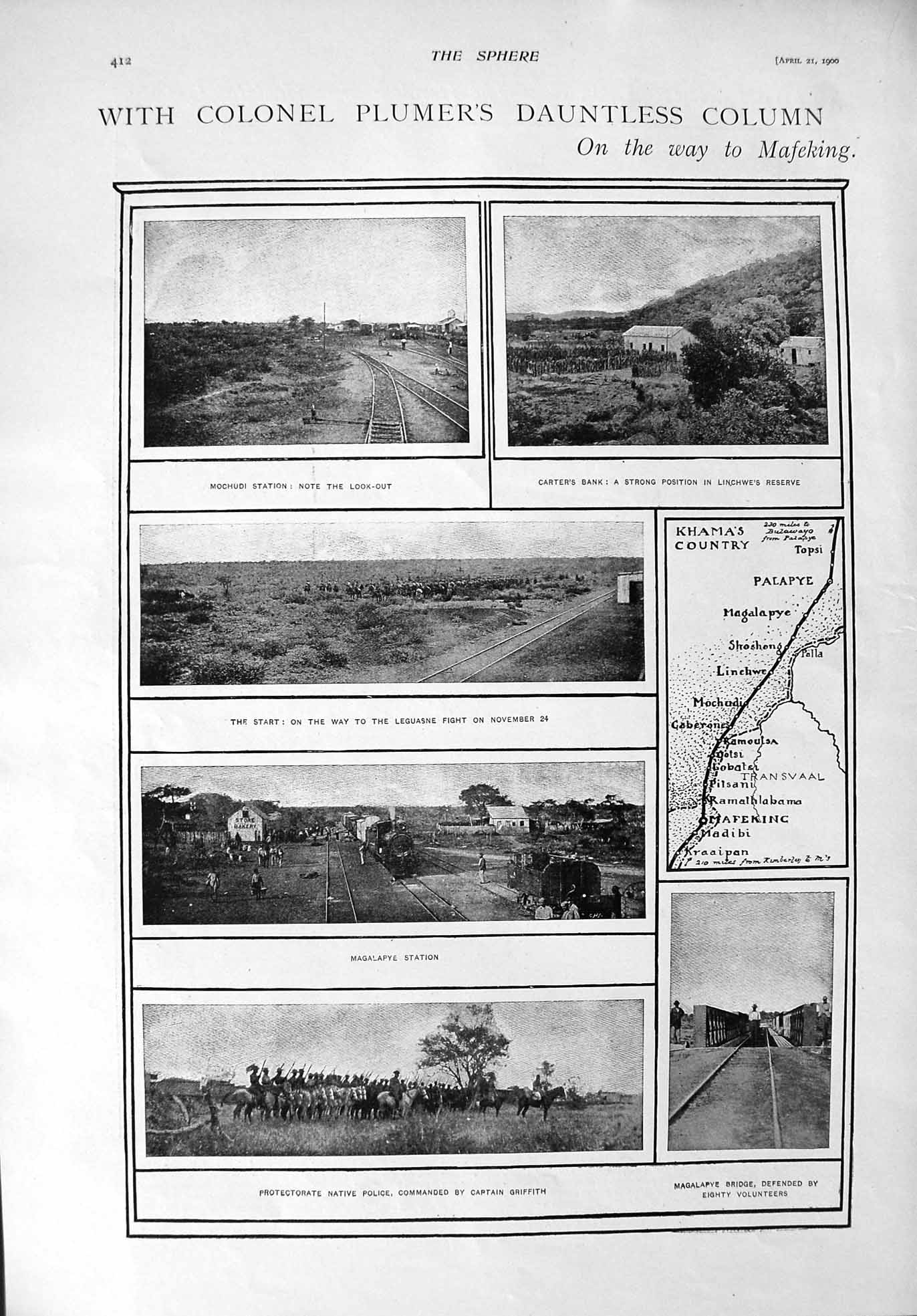 Original Old Antique Print 1900 Colonel Plumer Mochudi Train War Joseph Hinton