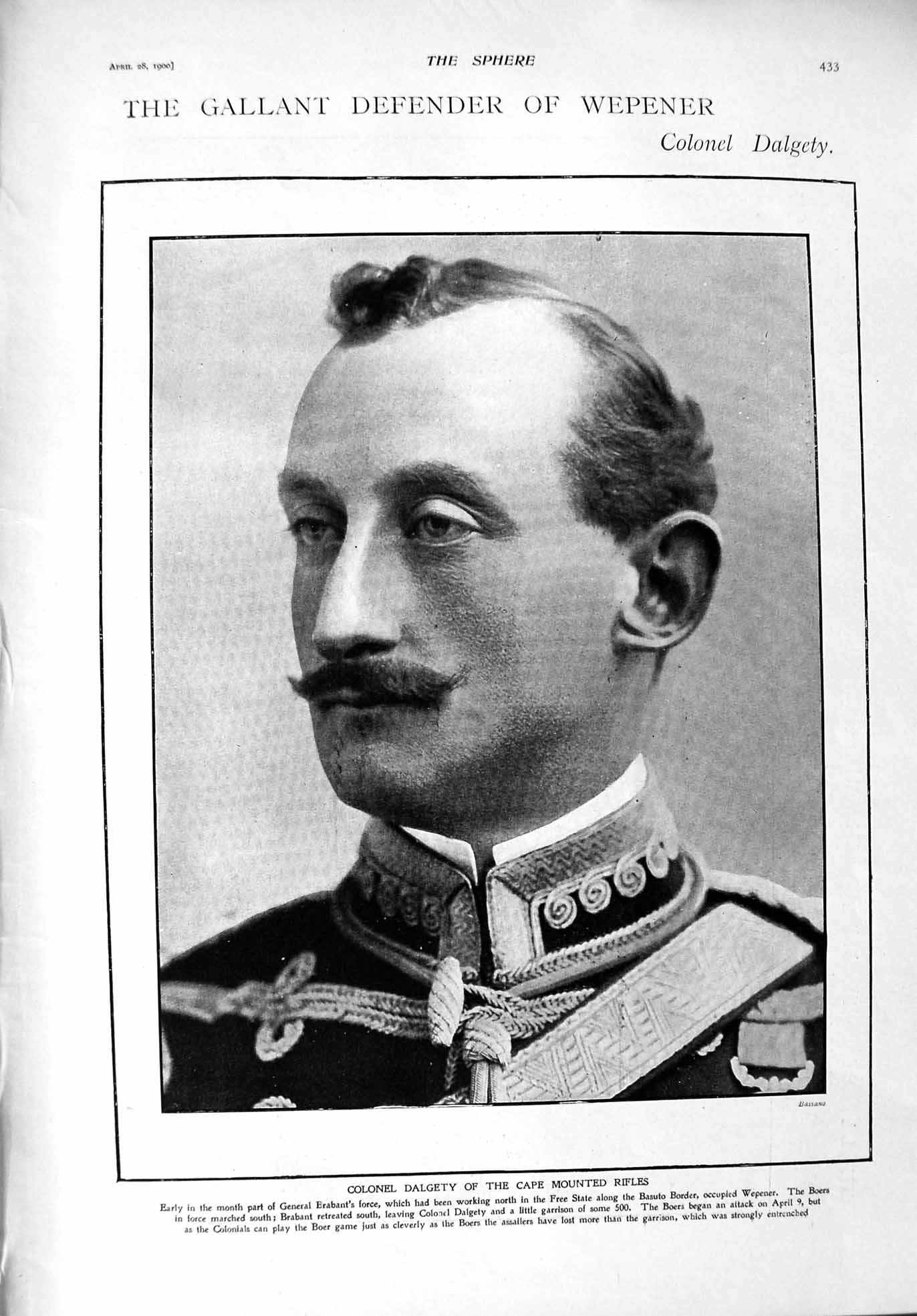 Old Antique Print 1900 Colonel Dalgety Cape Mounted Rifles Queen Dublin 20th