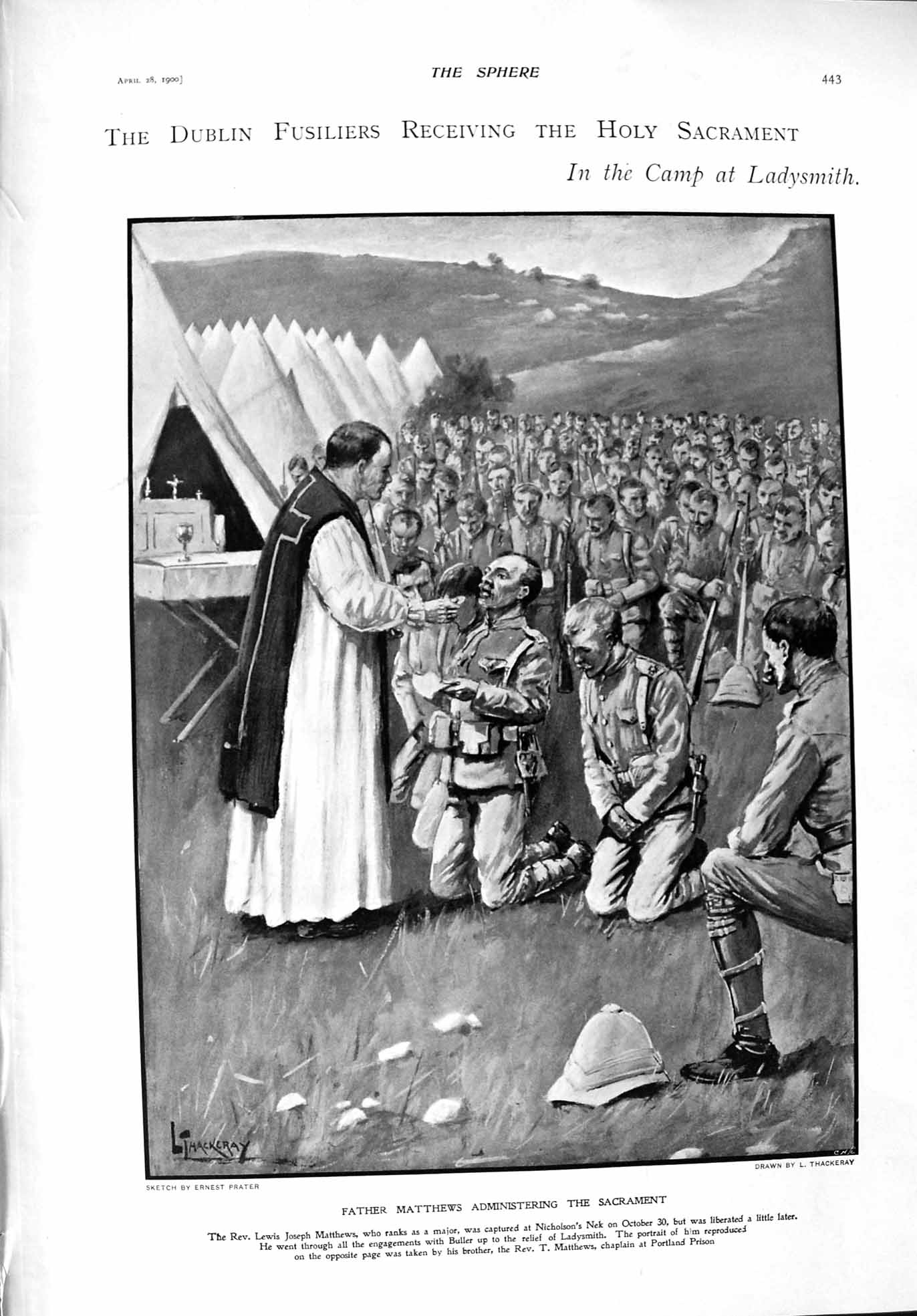 Old Antique Print 1900 Father Matthews Holy Sacrament Ladysmith Boer Dam 20th