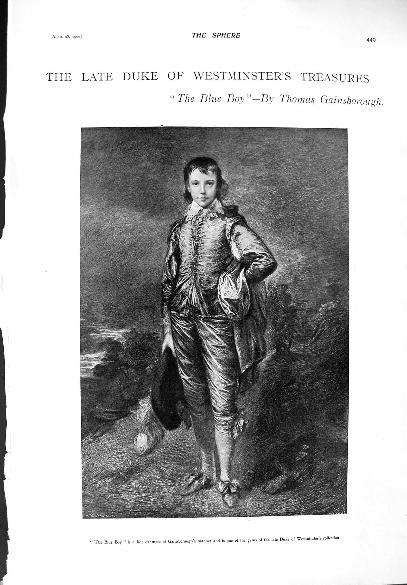 Original Old Antique Print 1900 Blue Boy Art Gainsborough Ellen Fowler Author