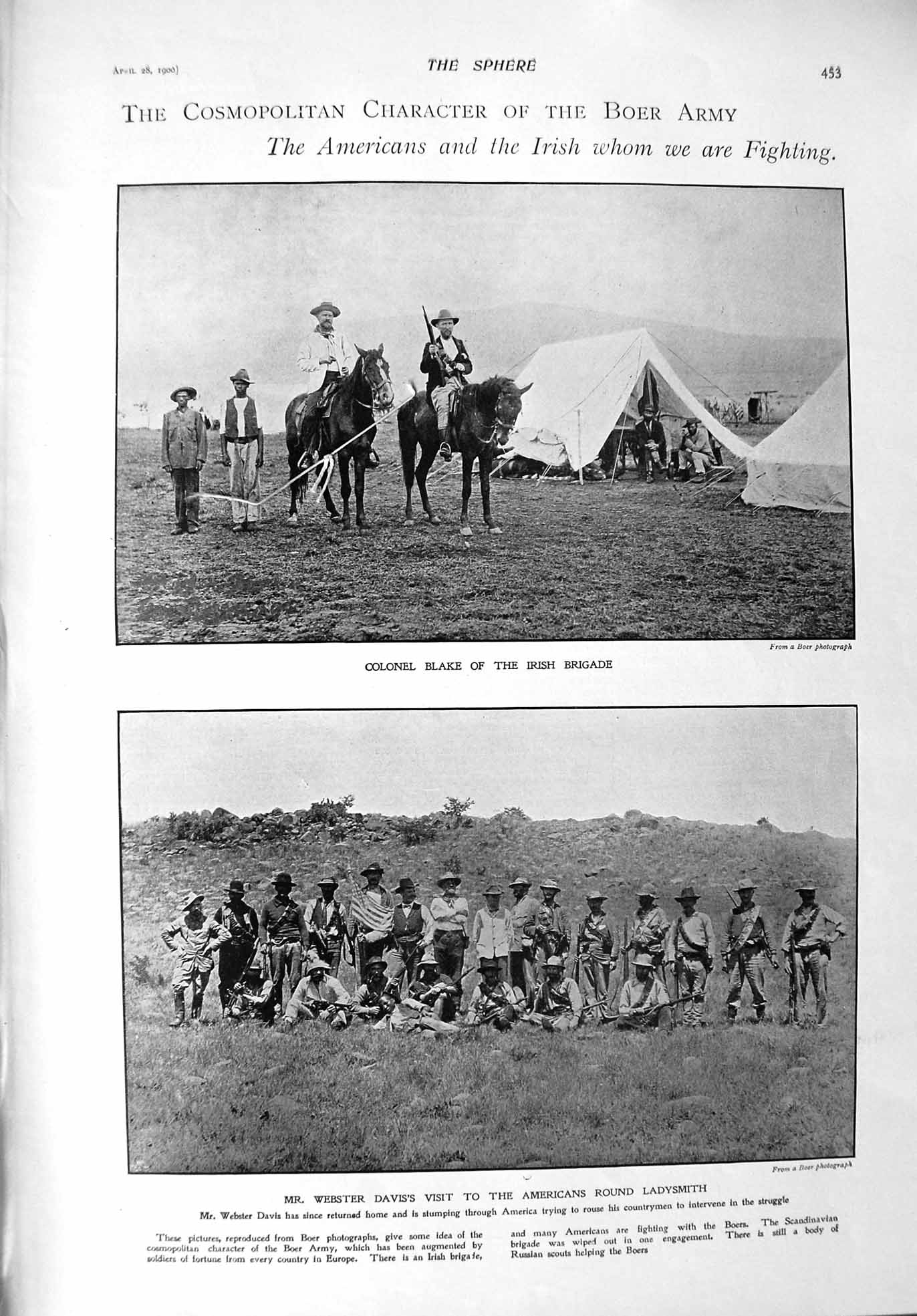 Original Old Antique Print 1900 Colonel Blake Brigade Webster Ladysmith Loubet