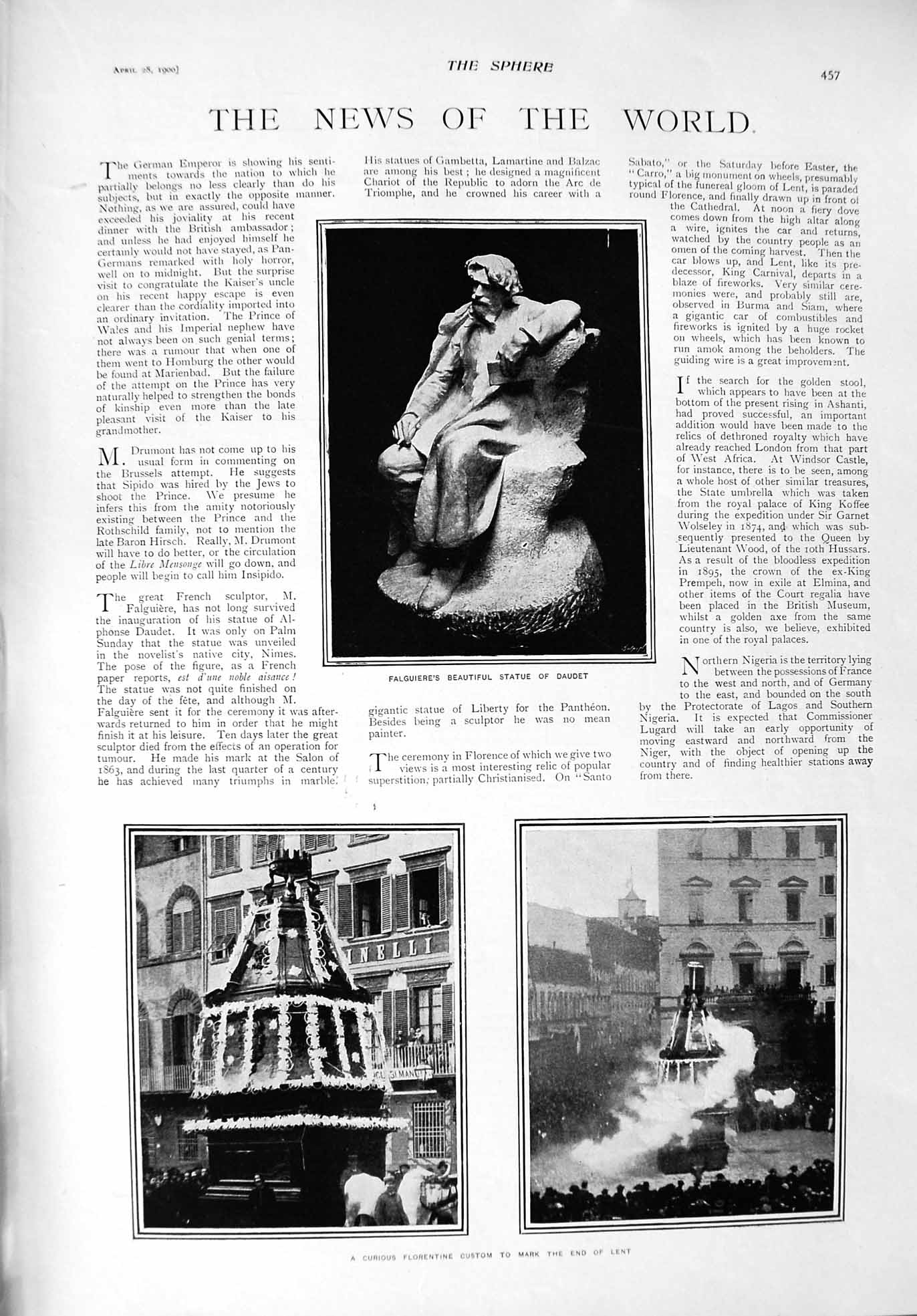 Old Antique Print 1900 Falguiere Statue Daudet Lent Crump Jayne Chester 20th