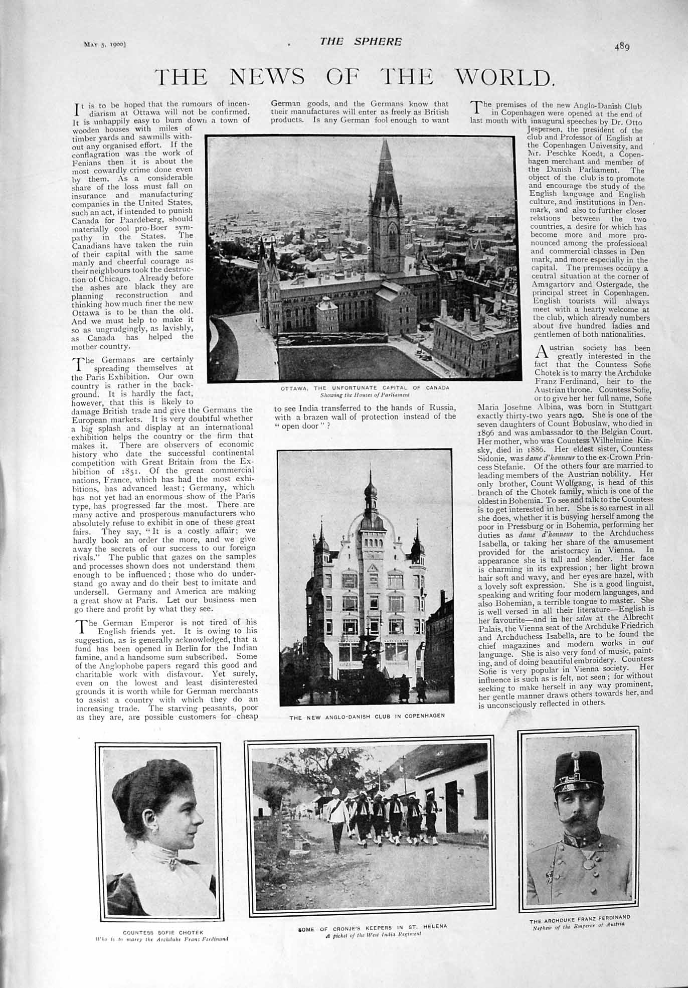 Old Antique Print 1900 Ottawa Canada Chotek Cronje Ferdinand Earl'S Court 20th