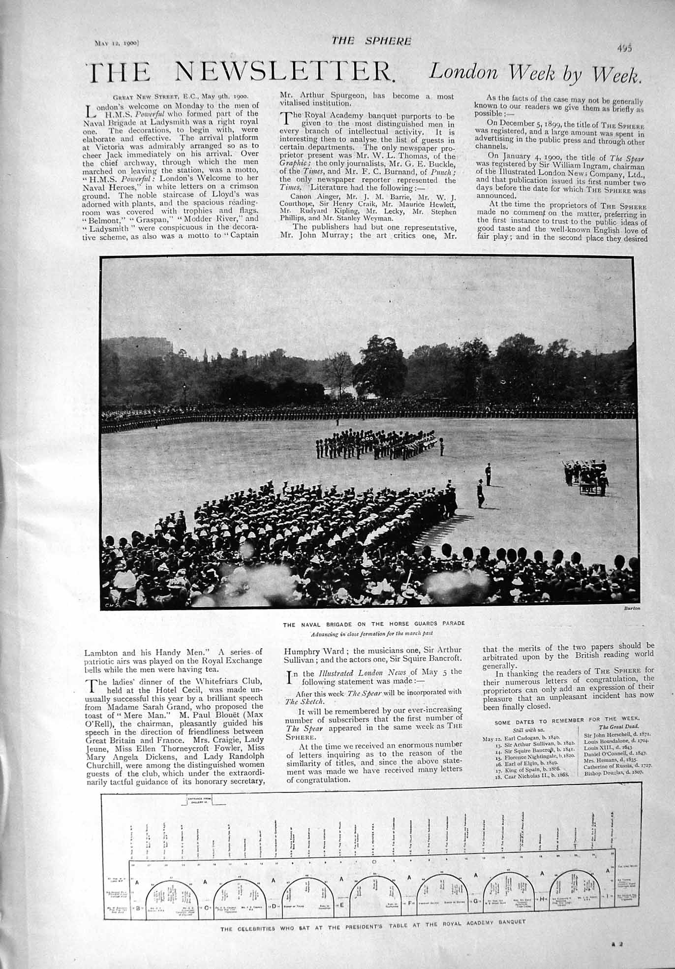 Old Antique Print 1900 Naval Brigade Horse Guards May Queen Horses Paul'S 20th
