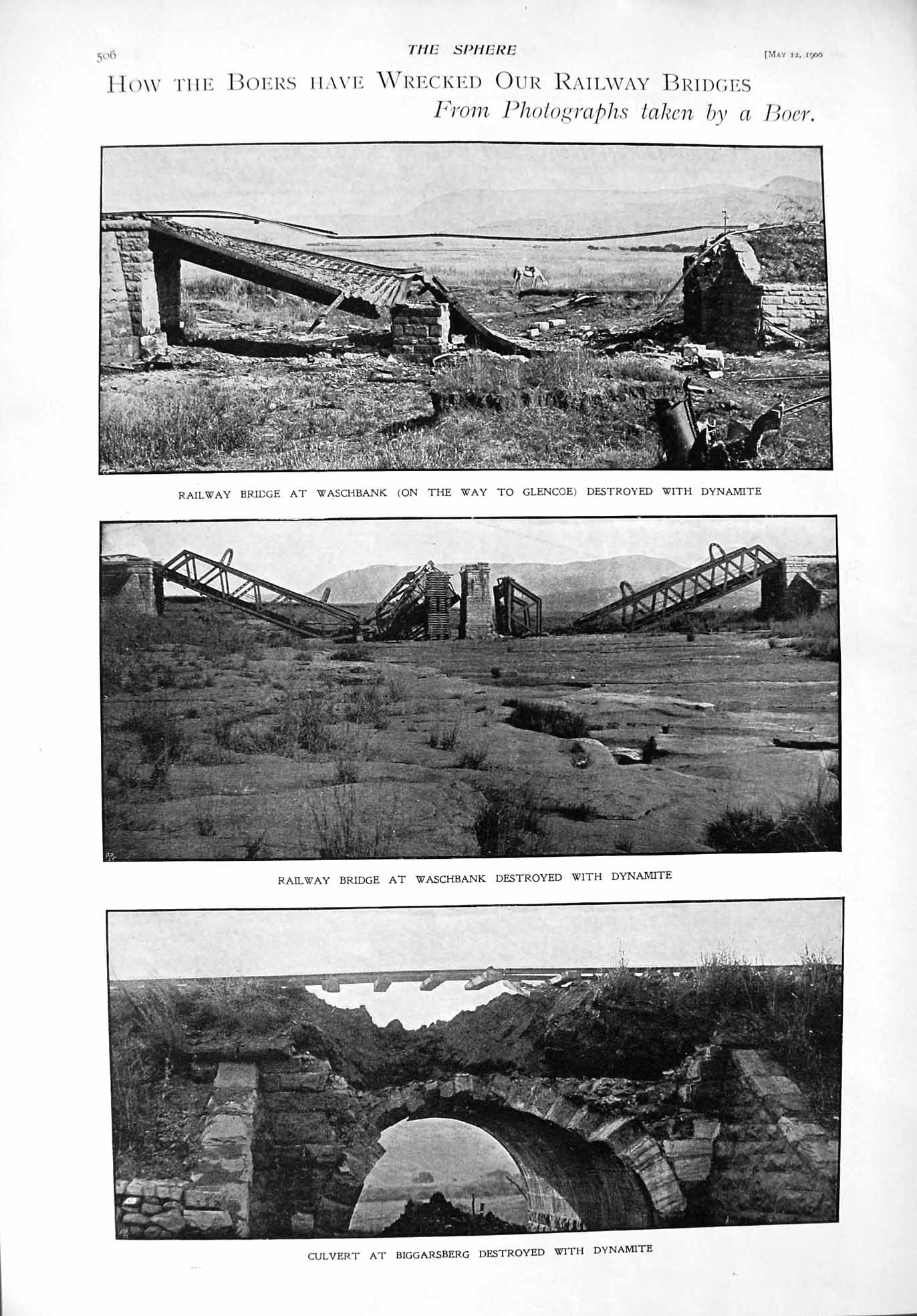 Old Antique Print 1900 Boers Railway Bridge Waschbank Ladysmith Sorsbie 20th
