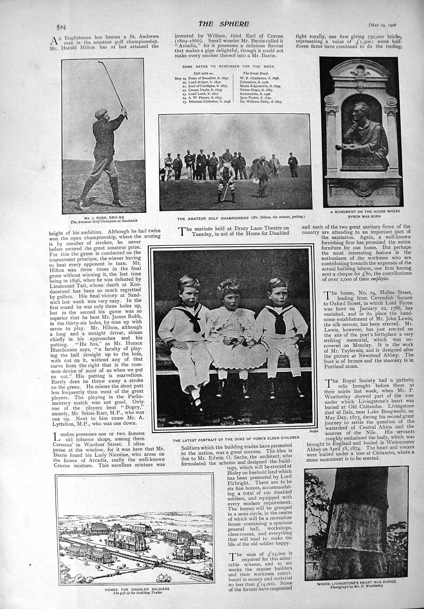 Old Antique Print 1900 Robb Golf Byron Livingstone Duke York Kotohito Gun 20th