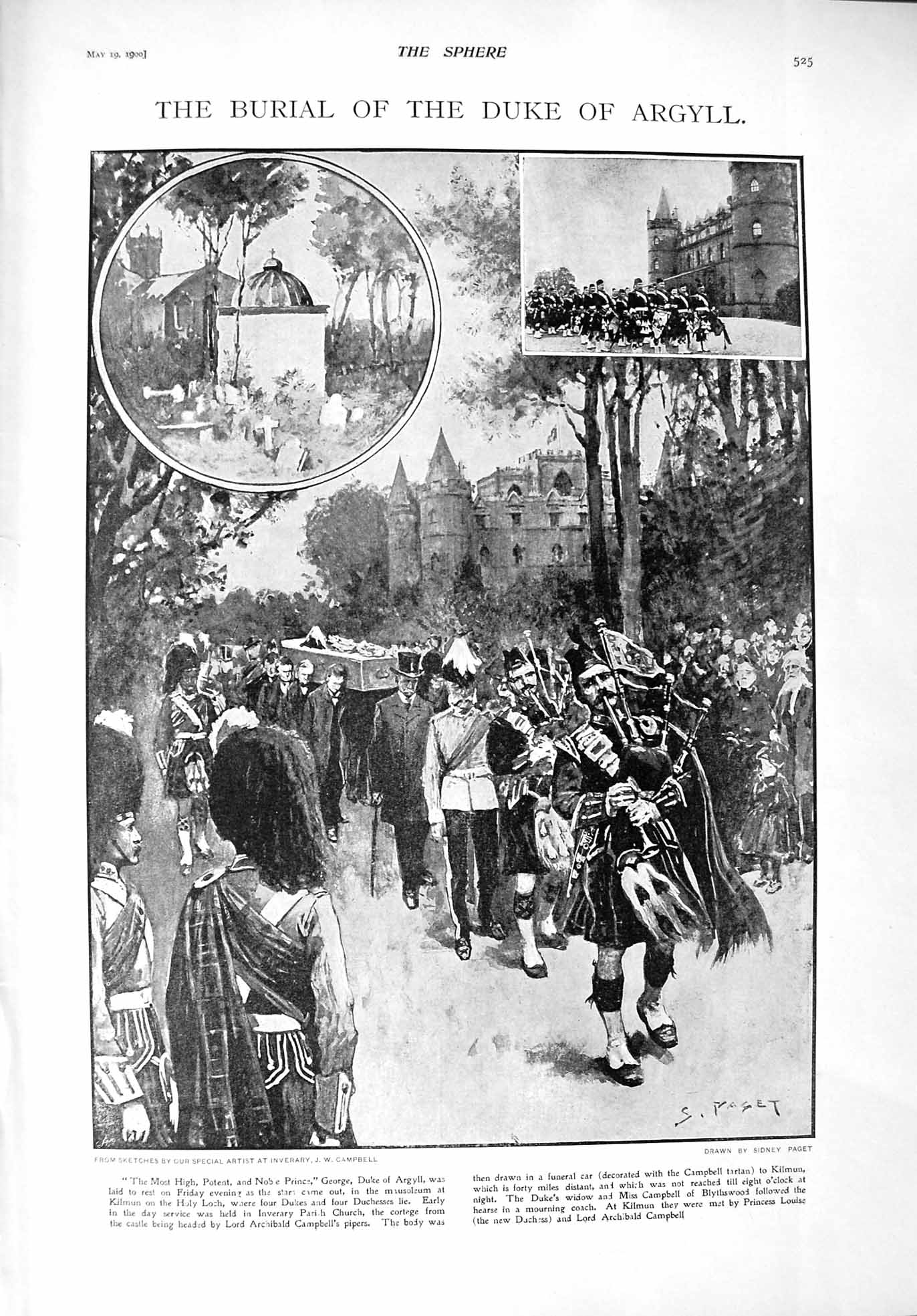 Old Antique Print 1900 Funeral Duke Argyll Inverary Carson Lindley Finlay 20th