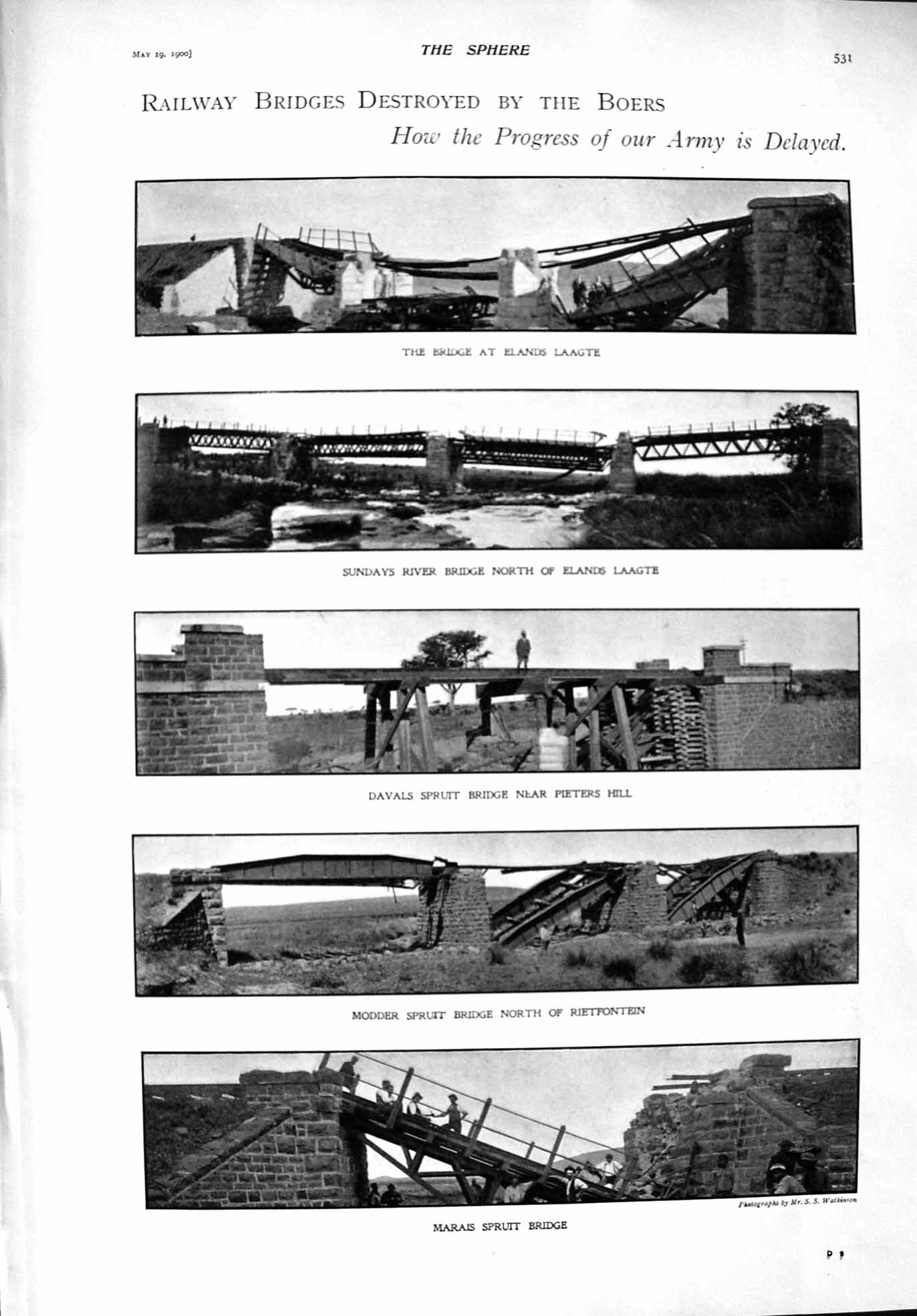 Original Old Antique Print 1900 Railway Bridge Laagte Boers Gregorowski Marist