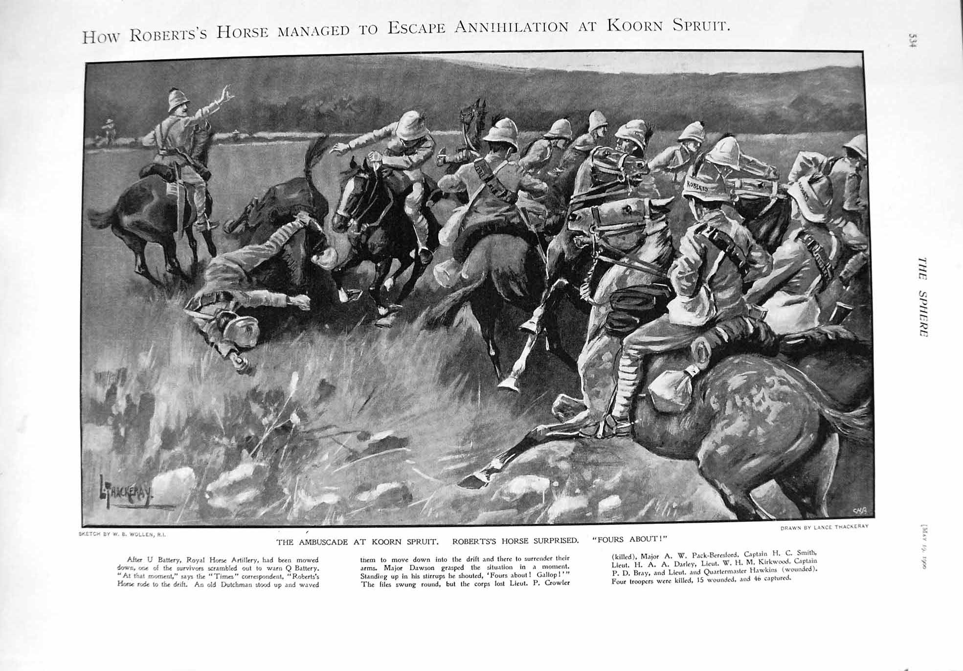Original Old Antique Print 1900 Ambuscade Koorn Spruit Lord Roberts War Bullers