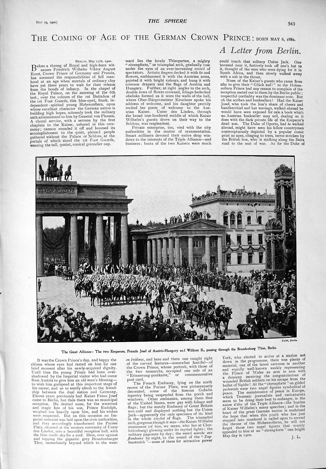 Original Old Antique Print 1900 German Prince William Berlin Bust Walter Scott