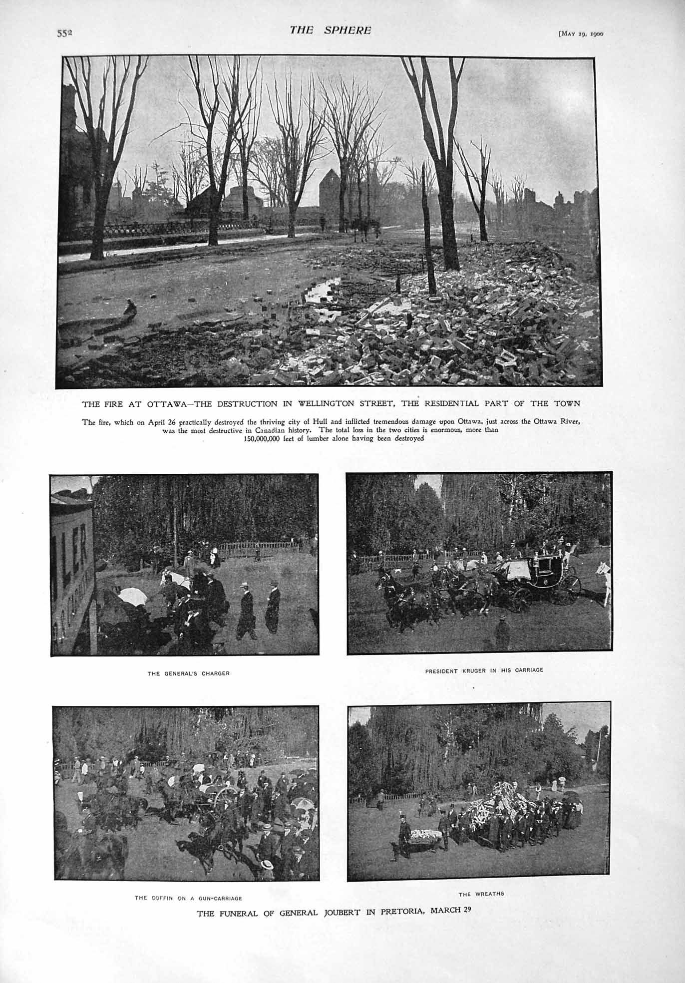 Old Antique Print 1900 Fire Ottawa President Kruger Joubert Accra Coburg 20th