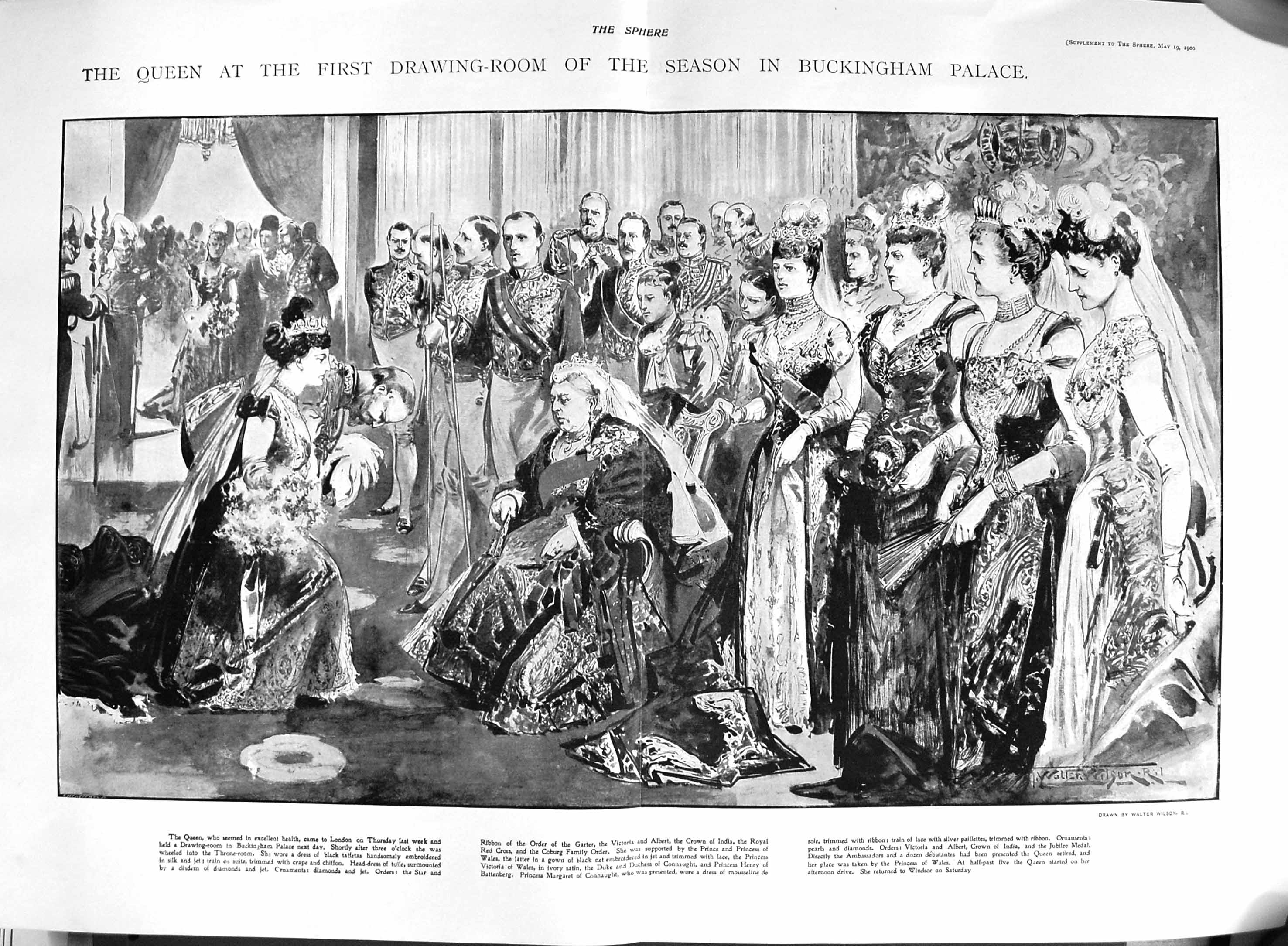 Original Old Antique Print 1900 Queen Victoria Buckingham Palace Order Garter