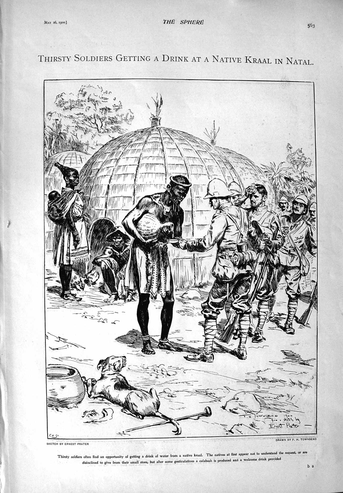 Original Old Antique Print 1900 War Siers Kraal Natal Ladysmith Wylie Spion Kop
