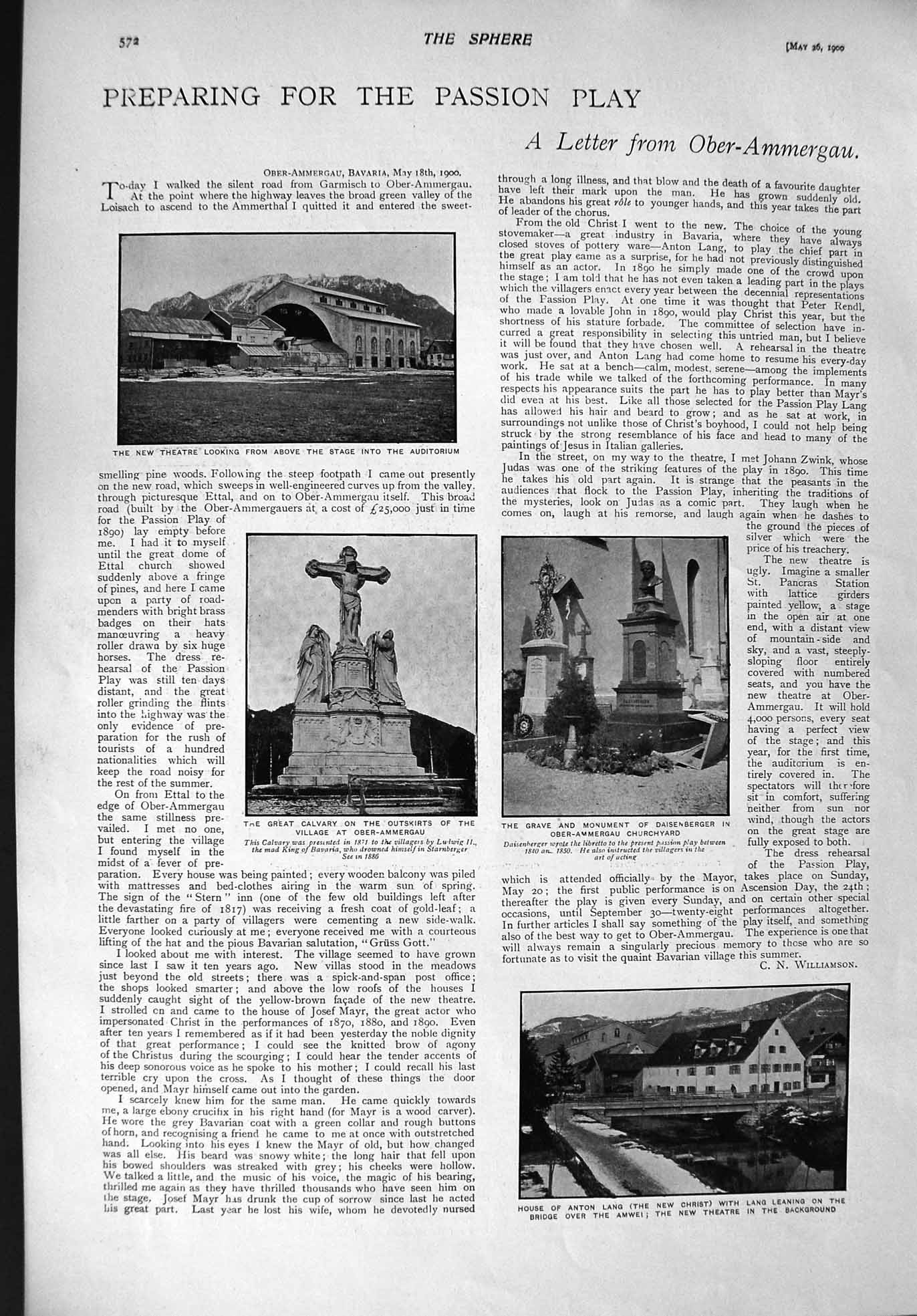 Original Old Antique Print 1900 Theatre Ober-Ammergau Anton Lang Queen Victoria