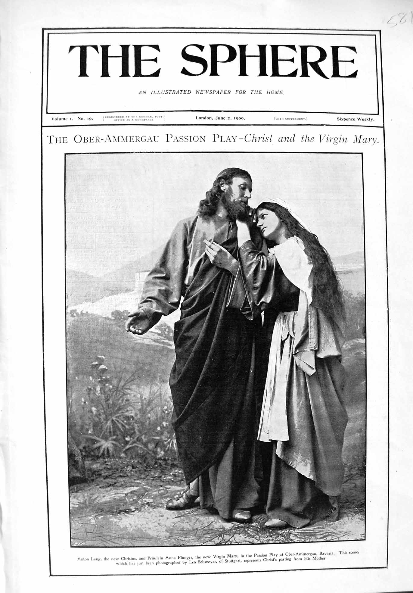 Old Antique Print 1900 Ober-Ammergau Play Christ Virgin Mary Anton Lang 20th