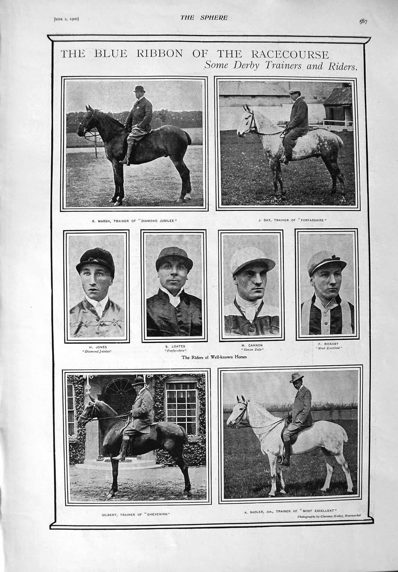 Old Antique Print 1900 Marsh Horse Trainer Jones Cannon Day Dewars Davy 20th