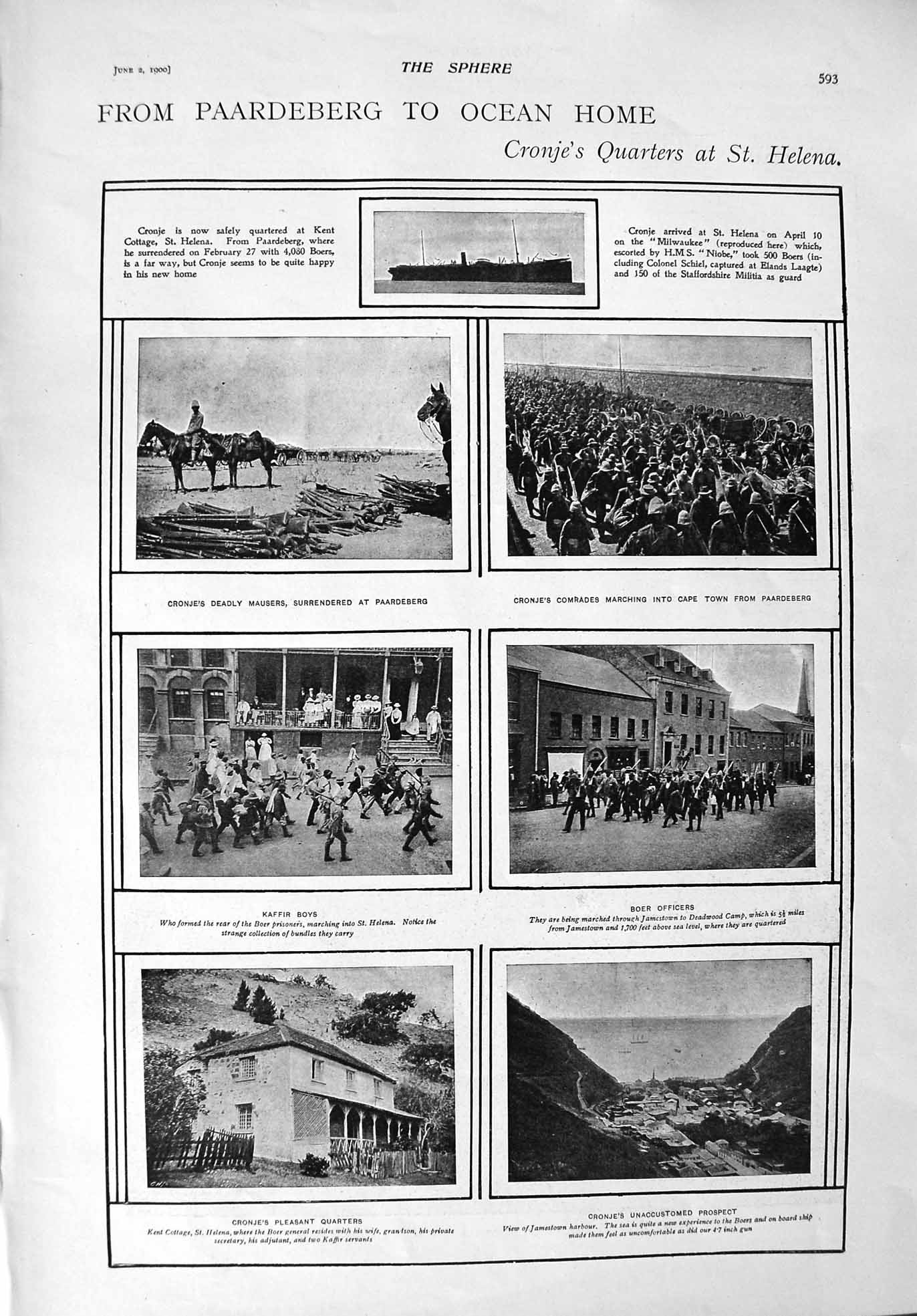 Old Antique Print 1900 Cronje Boer War Africa Ship Niobe Ladysmith Gordon 20th