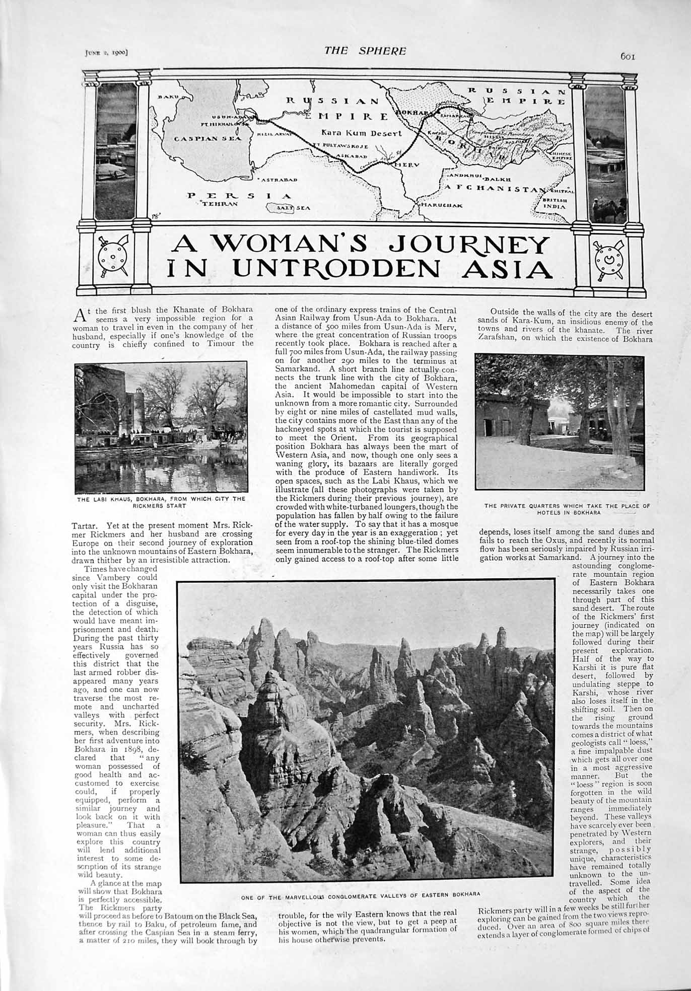 Original Old Antique Print 1900 Bokhara Valleys Labi Khaus Rickmers GMining