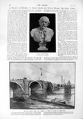 Old Antique Print 1900 Bust Hall Caine Demolition Bridge Kew River Thames 20th