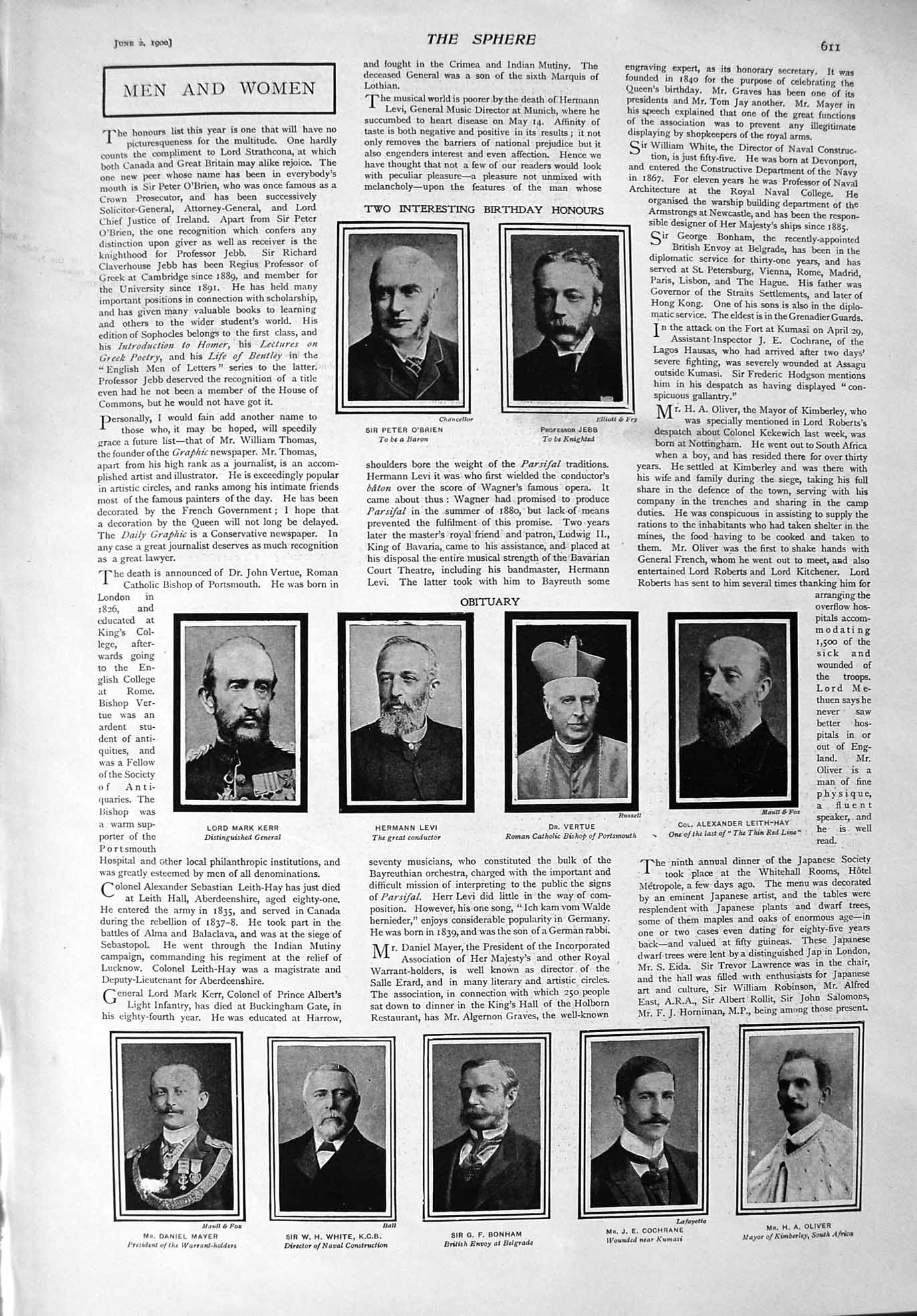 Original Old Antique Print 1900 Levi Vertue Kerr White Bonham Mayer Oliver Jebb