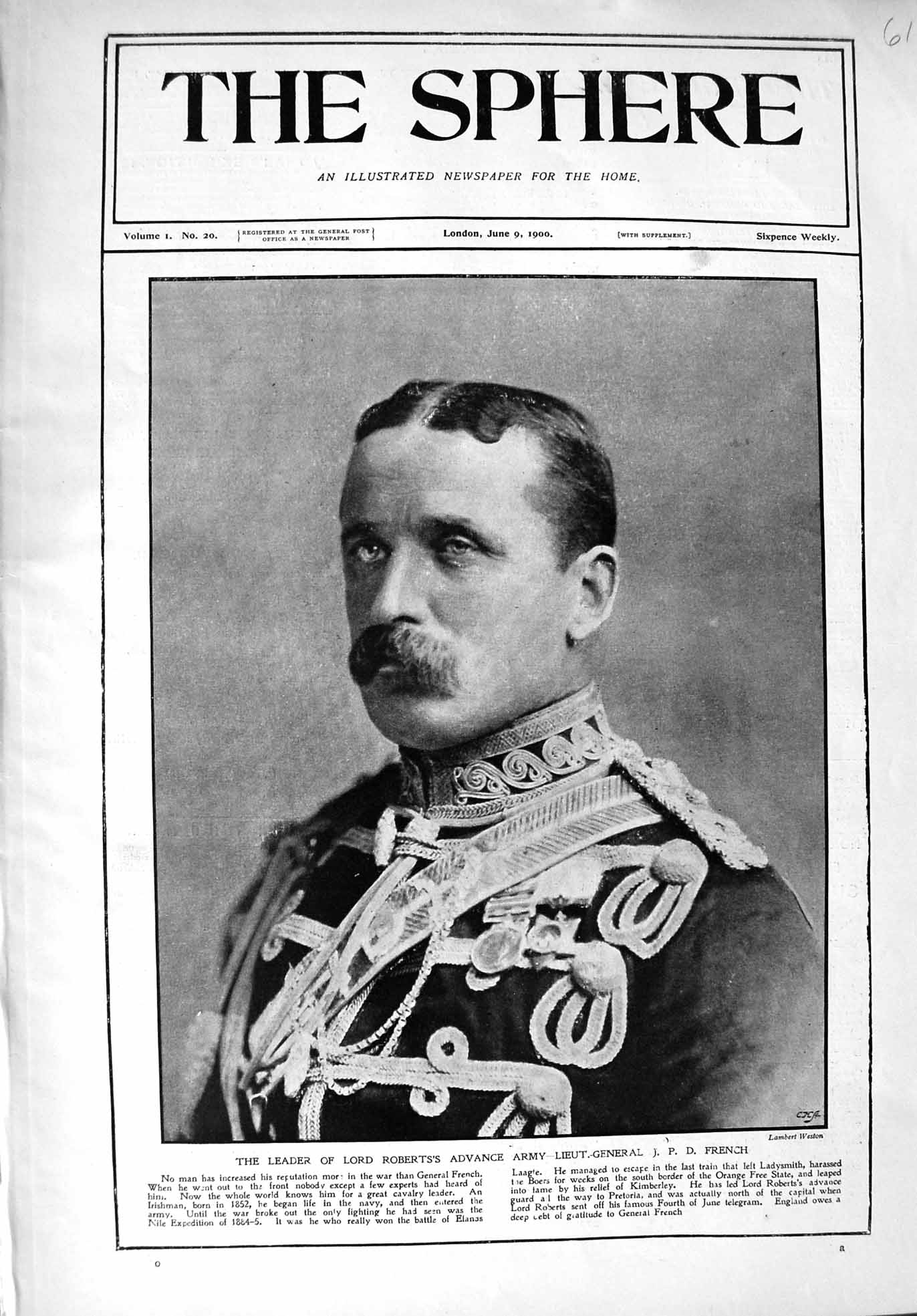 Original Old Antique Print 1900 Portrait Advance Army Lieut-General French 20th