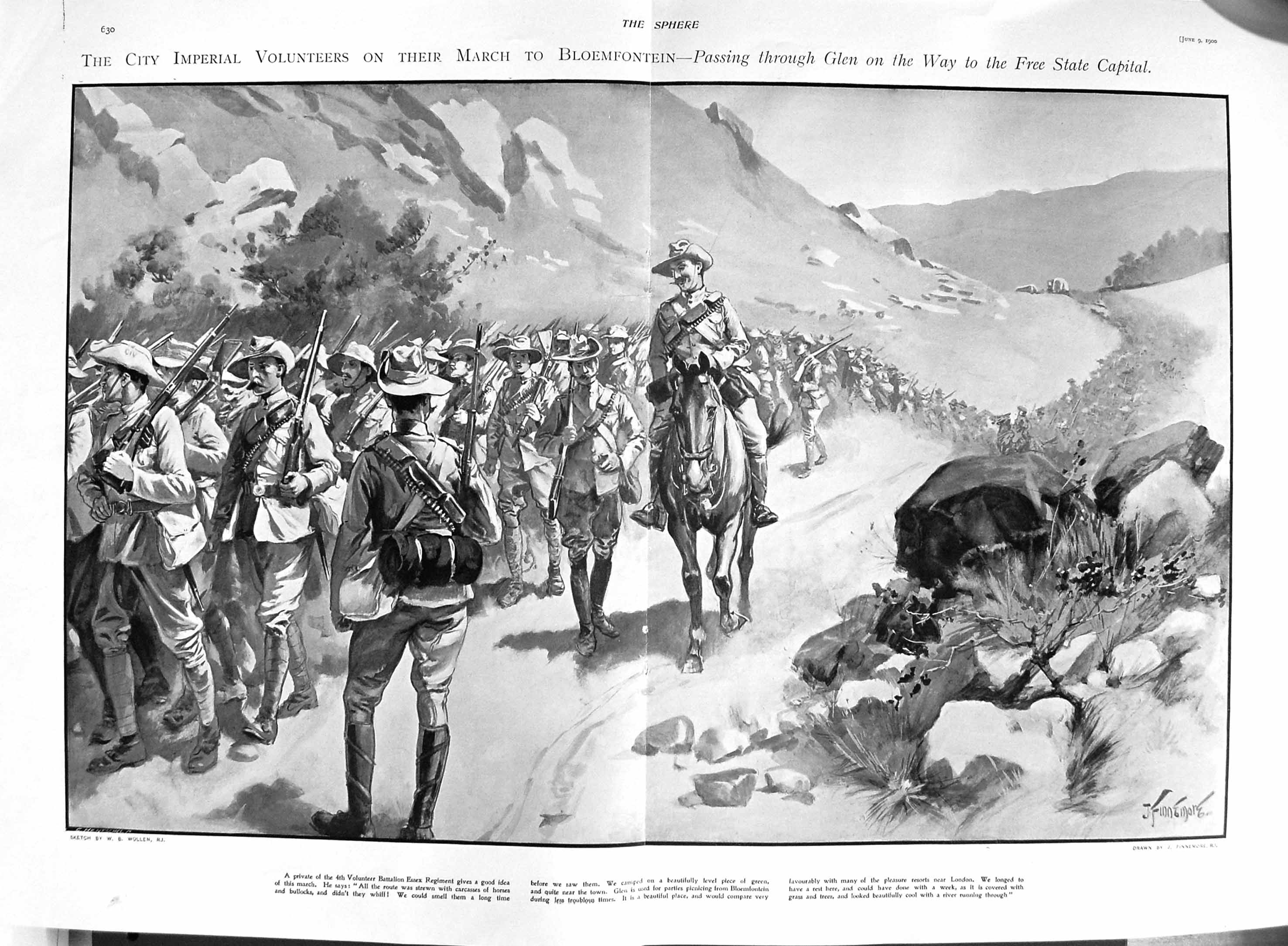 Original Old Antique Print 1900 Volunteers Essex Siers War Bloemfontein Africa