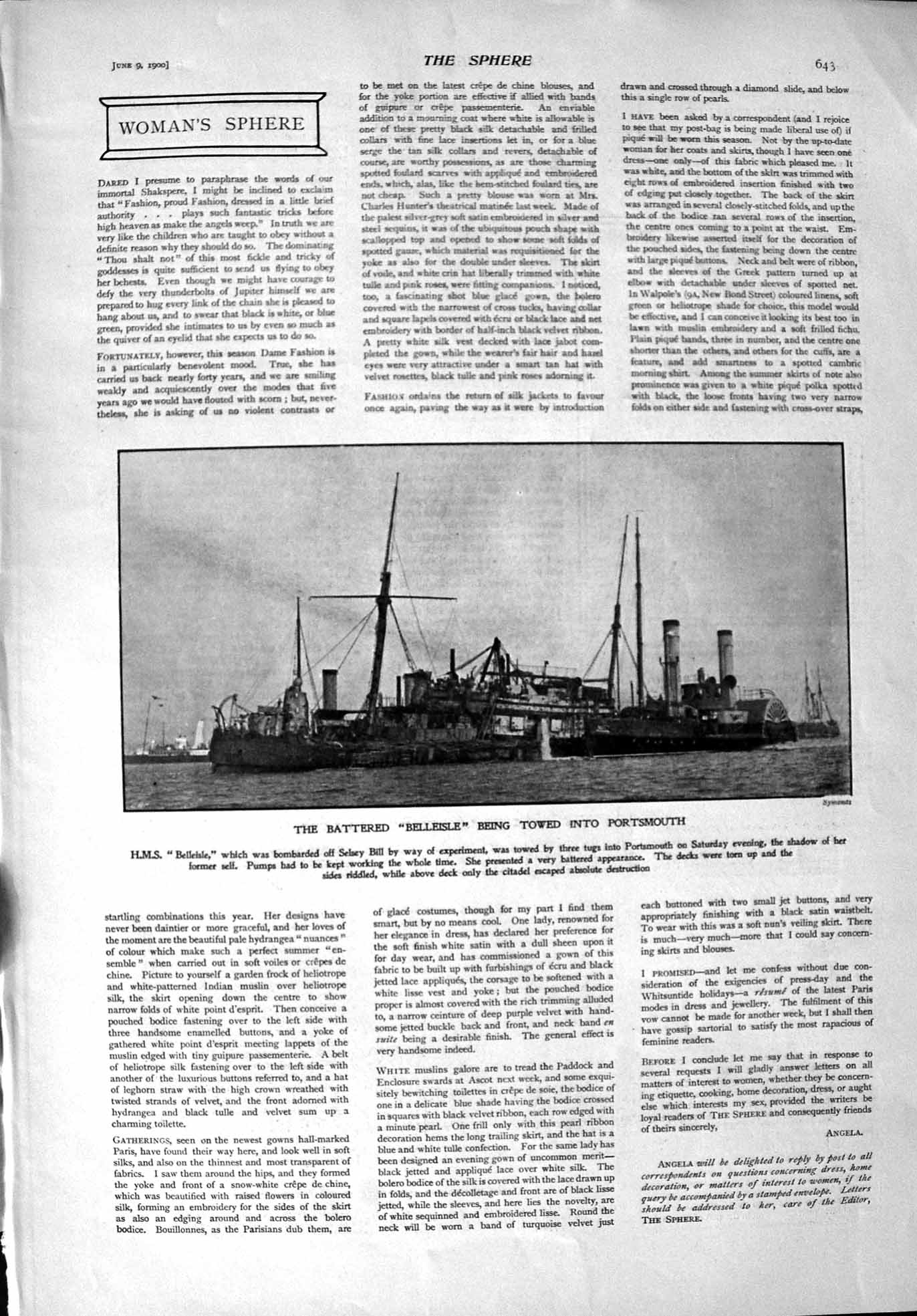 Old Antique Print 1900 Battered Ship Belleisle Portsmouth Theatre Teraph 20th