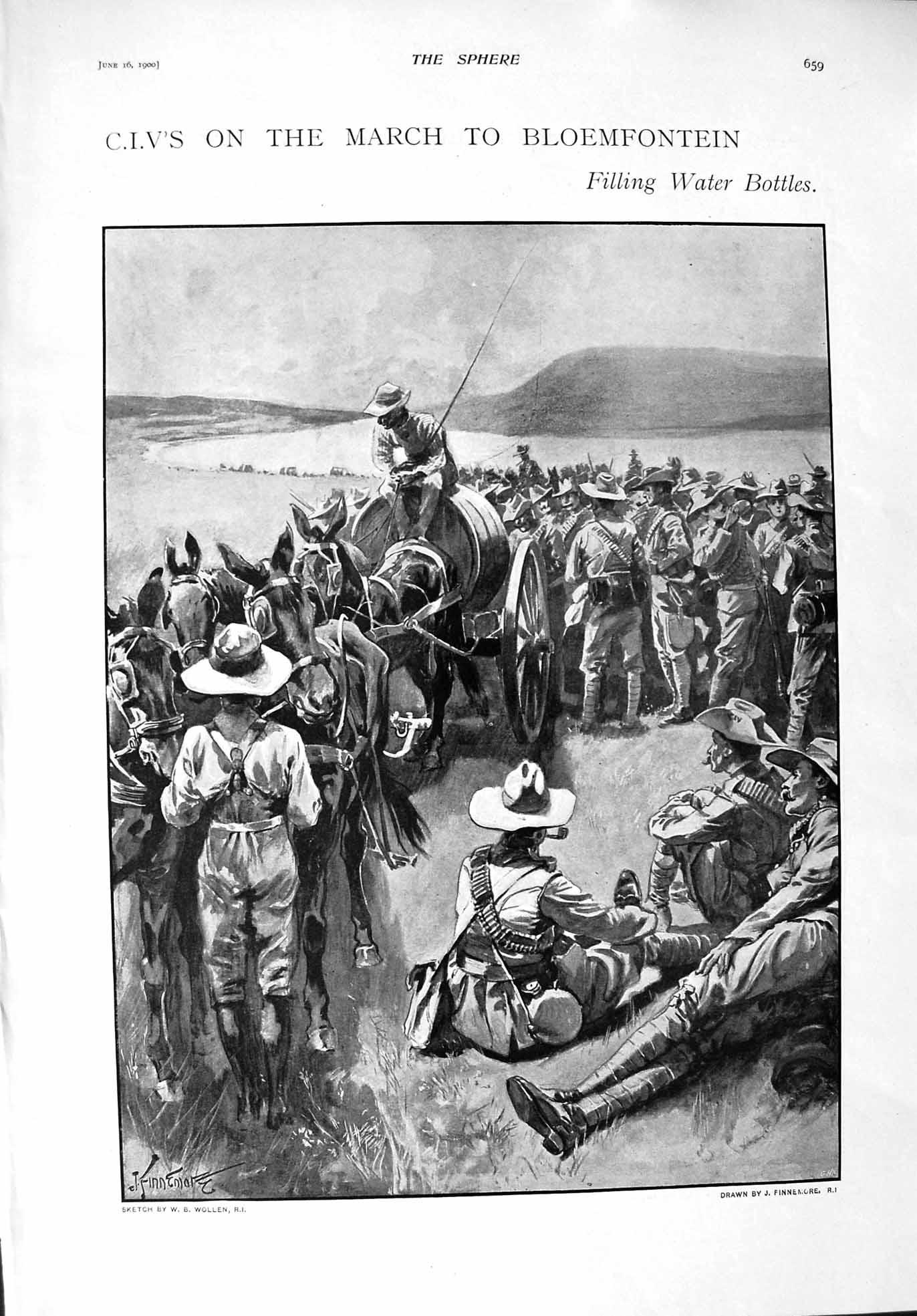 Original Old Antique Print 1900 C.I.V. Siers War Bloemfontein Pretoria Roberts