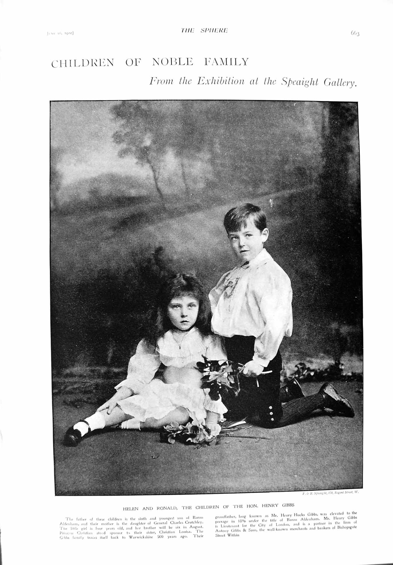 Original Old Antique Print 1900 Helen Ronald Henry Gibbs Lady Cockburn Children