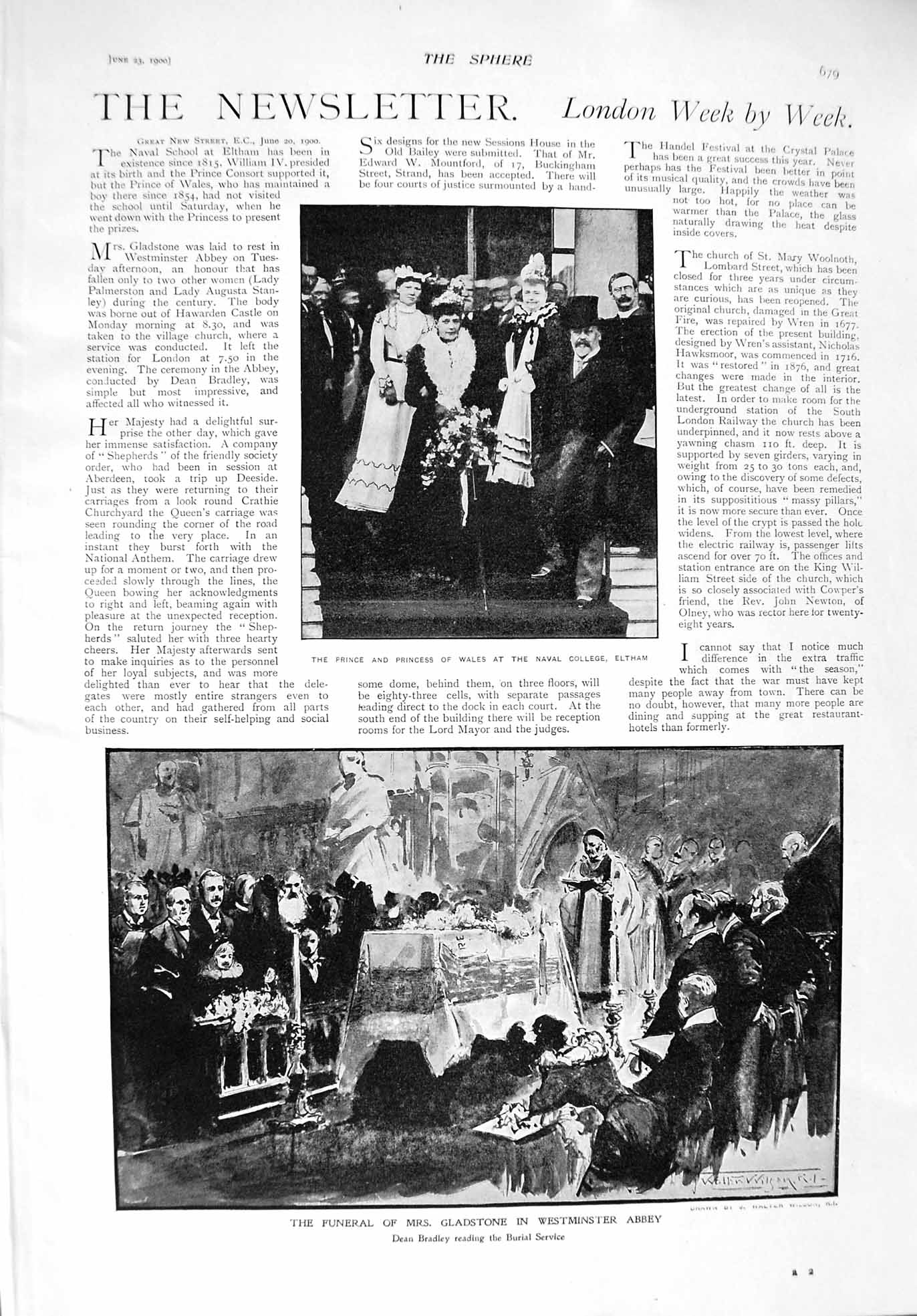 Original Old Antique Print 1900 Funeral Gladstone Westminster Bust Carlyle Butt