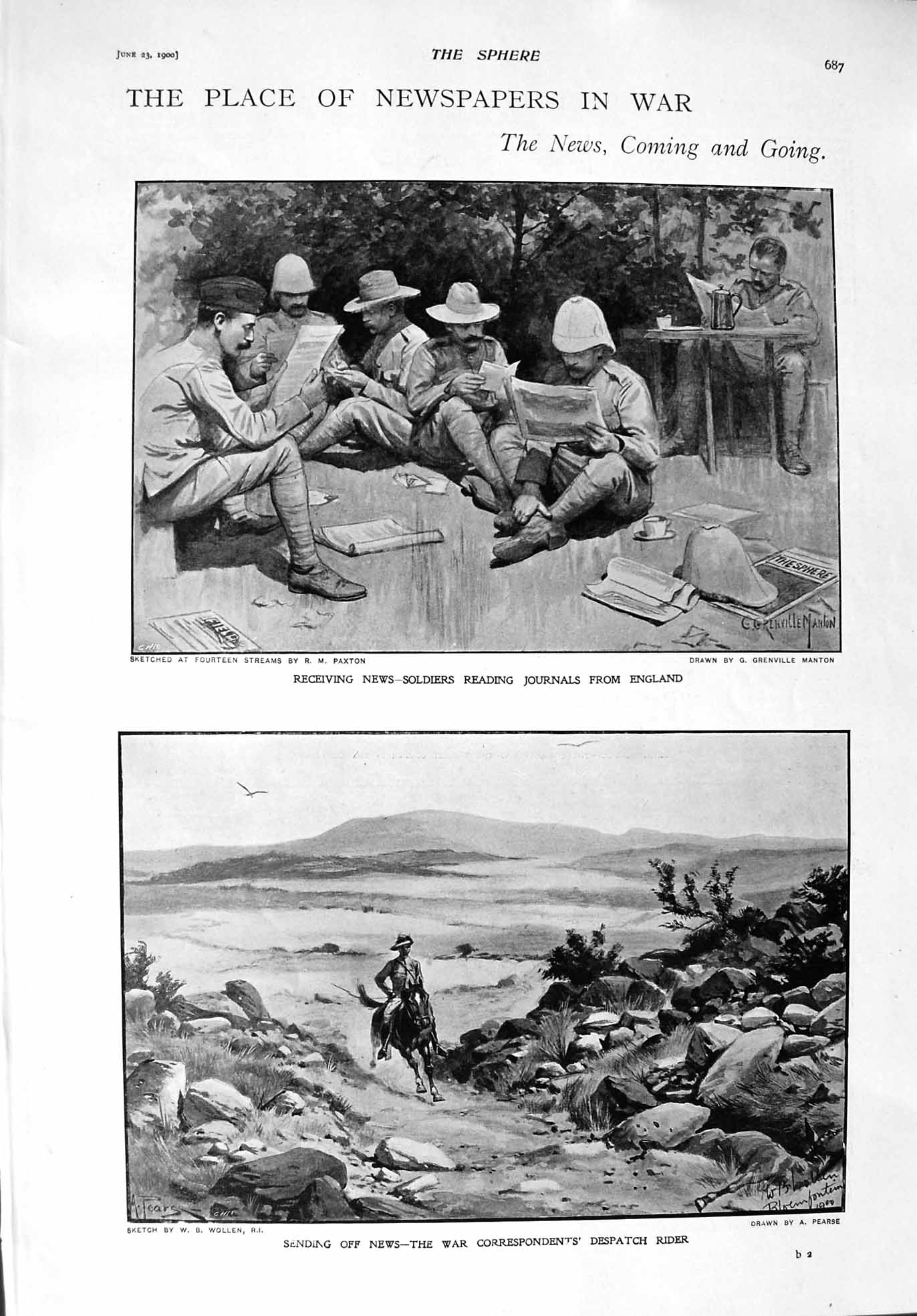 Original Old Antique Print 1900 War Siers Journals Despatch Rider Barbados Lord