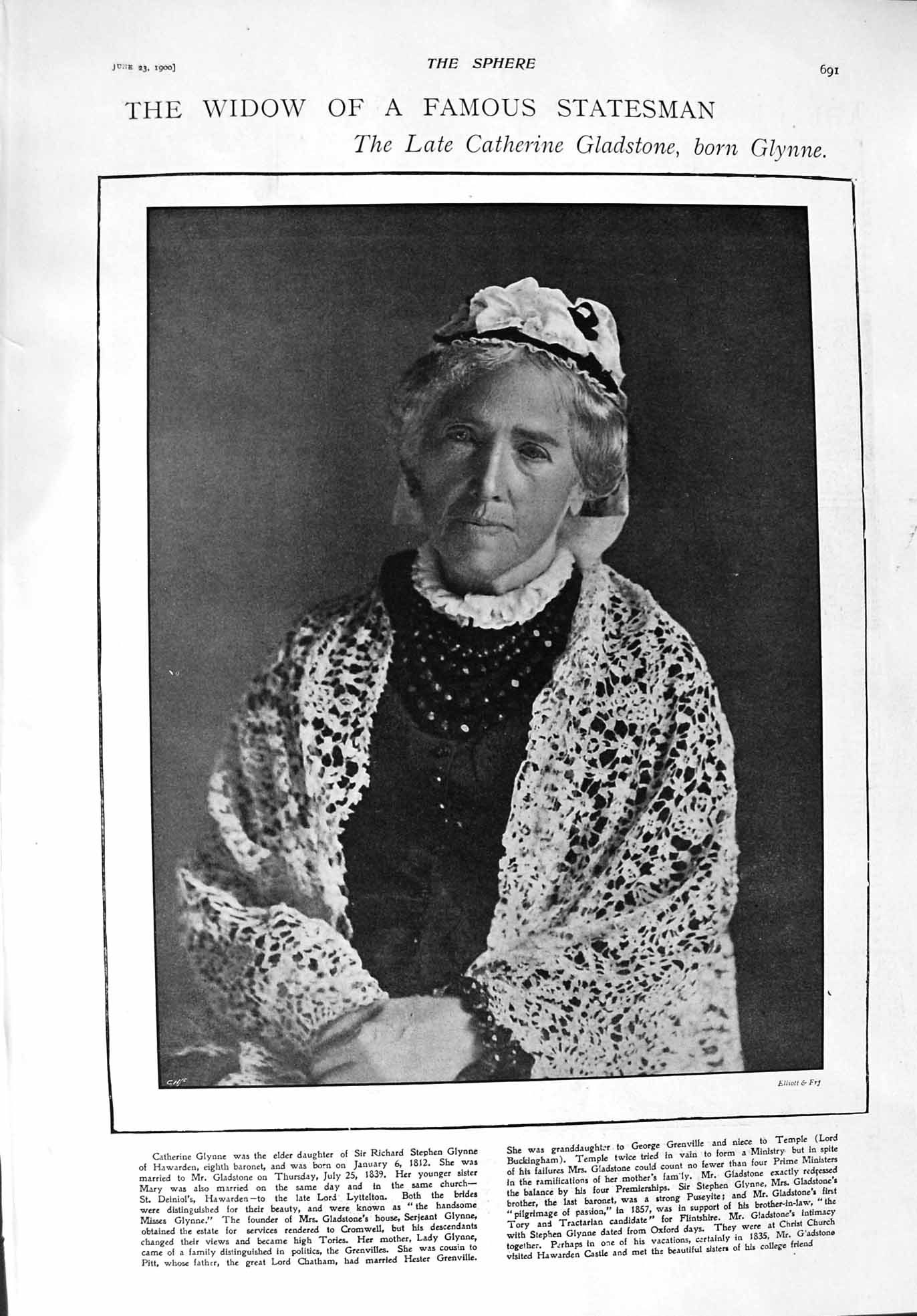 Old Antique Print 1900 Portrait Catherine Gladstone Glynne Mikado Japan 20th