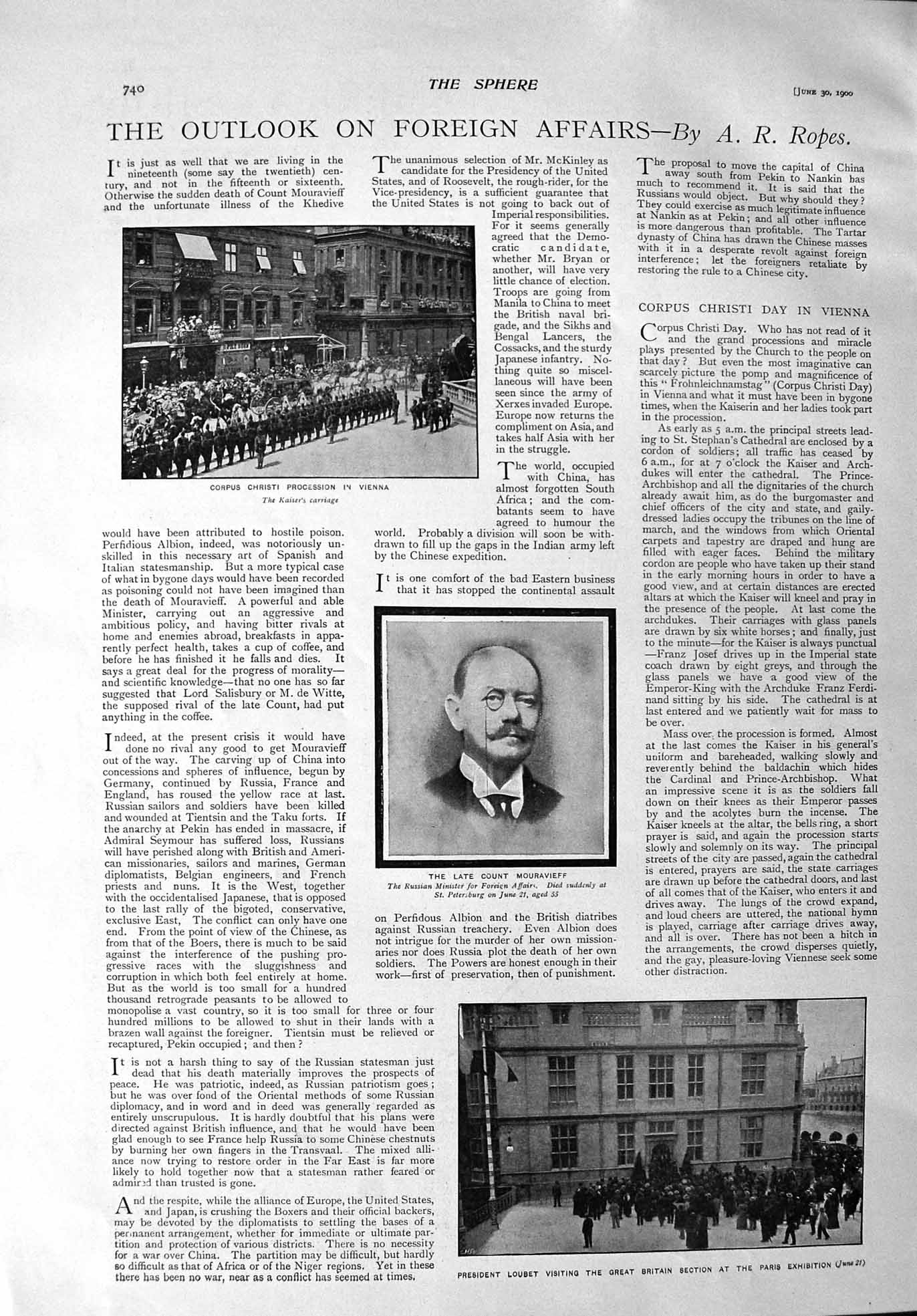 Old Antique Print 1900 President Loubet Count Mouravieff Corpus Christi 20th