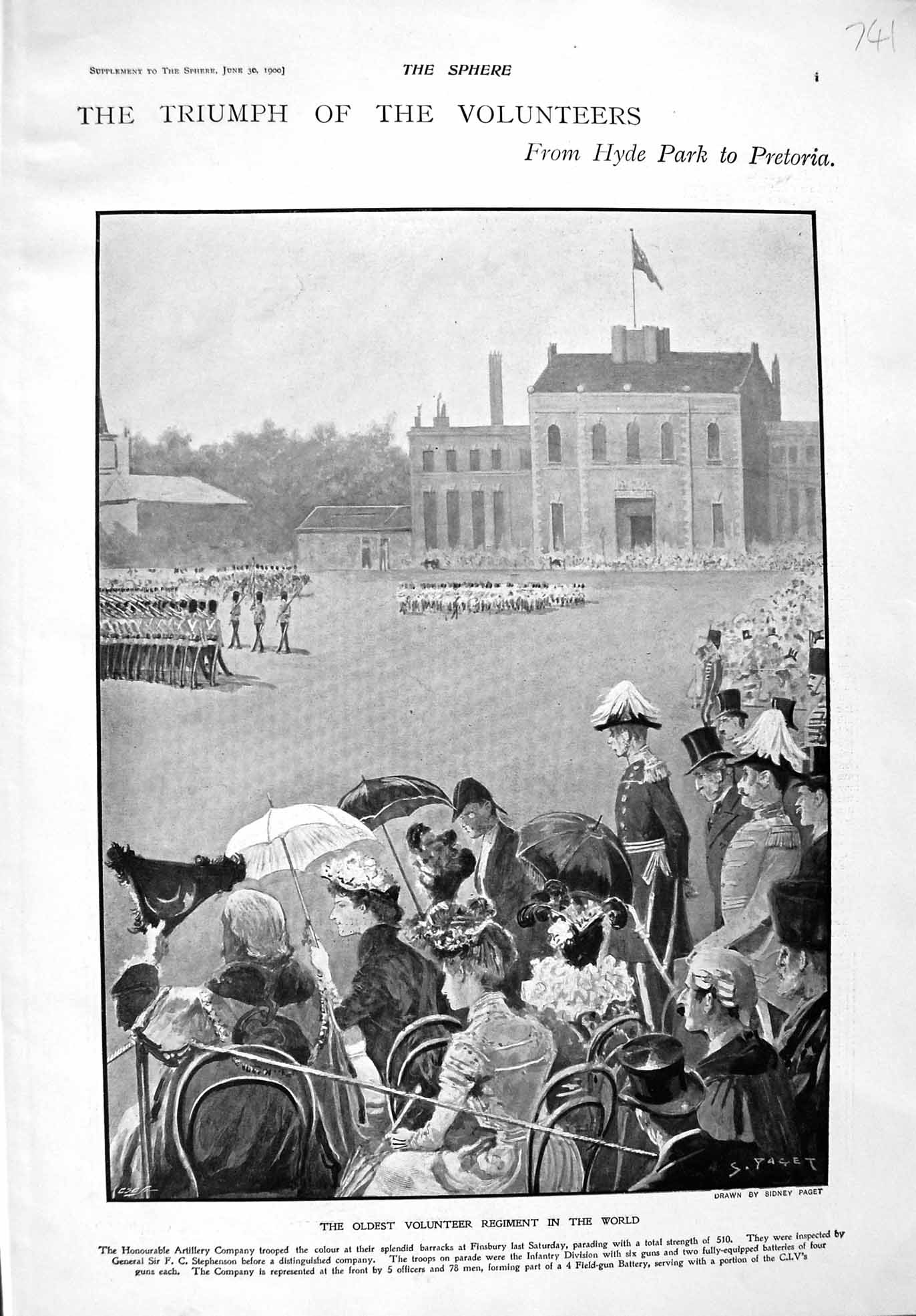Old Antique Print 1900 Army Artillery Finsbury Marsh Civil Service Russel 20th