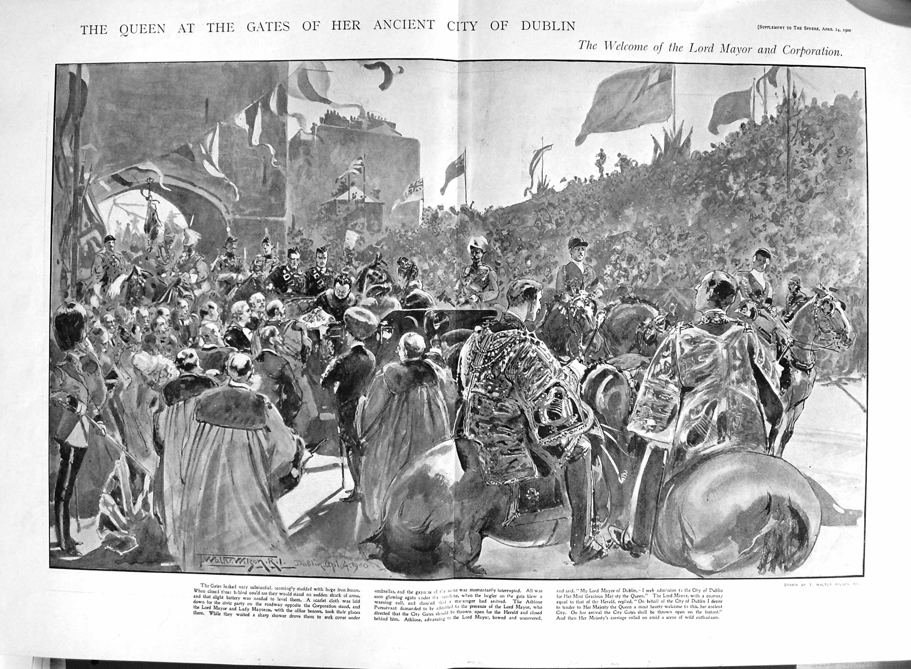 Old Antique Print 1900 Queen Victoria Dublin Lord Mayor Ireland Horses 20th