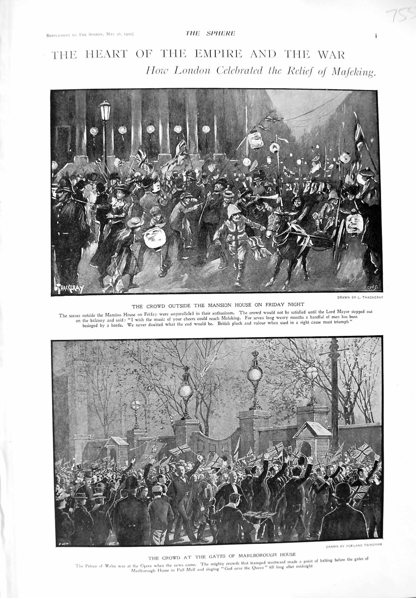 Original Old Antique Print 1900 Marlborough House London Relief Mafeking Straw