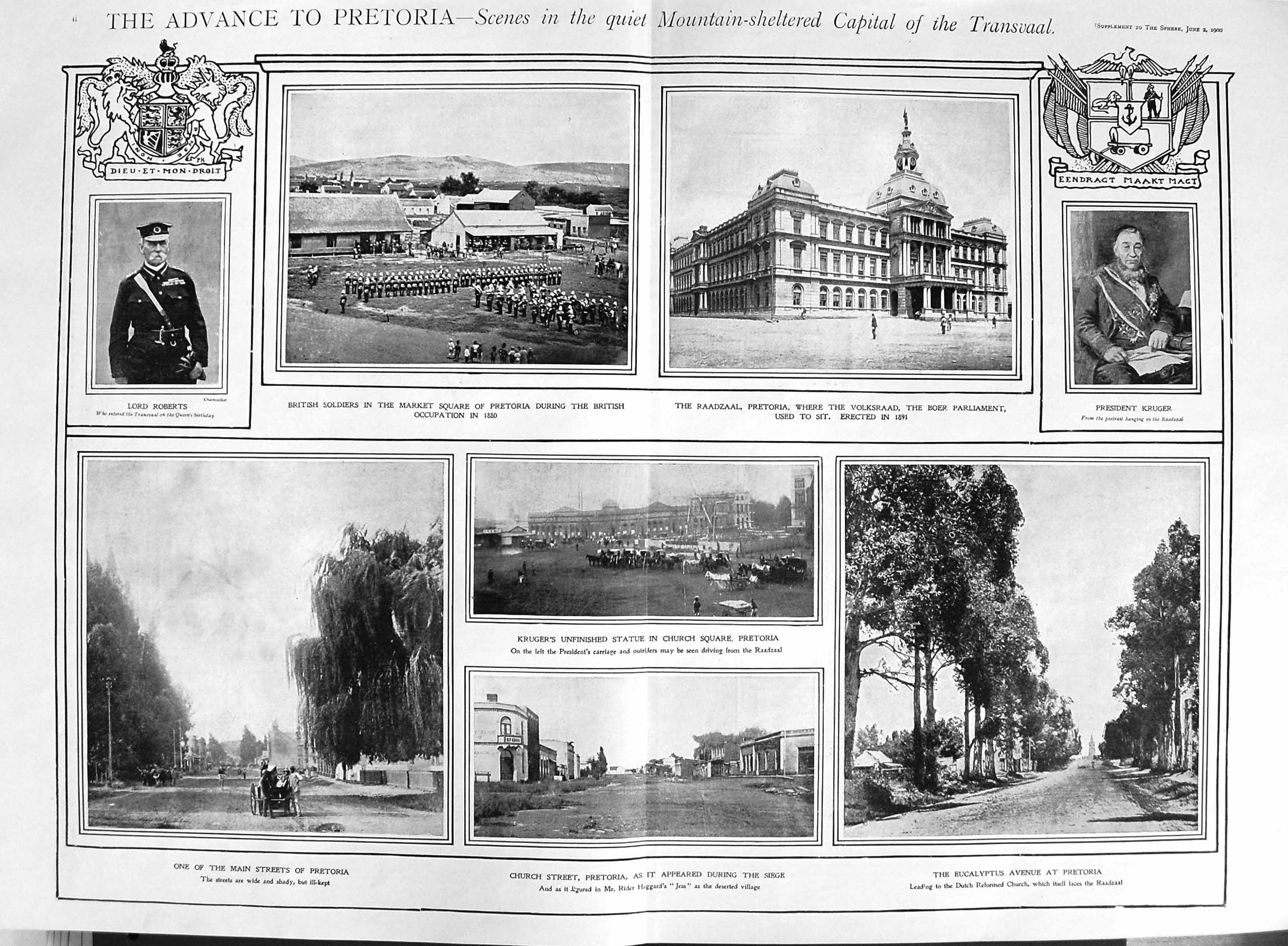 Original Old Antique Print 1900 Pretoria Transvaal Lord Roberts War Kruger