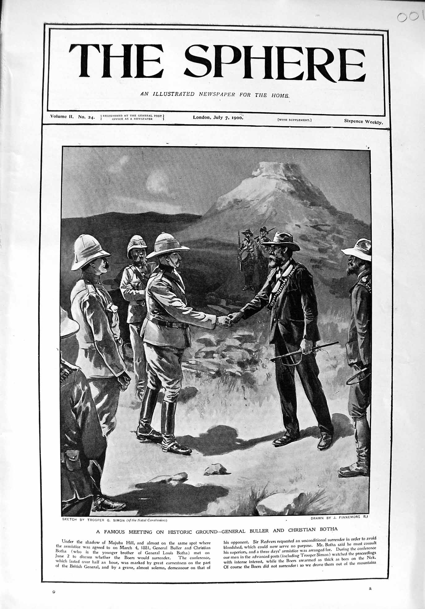 Original Old Antique Print 1900 War General Buller Christian Botha Majuba Hill