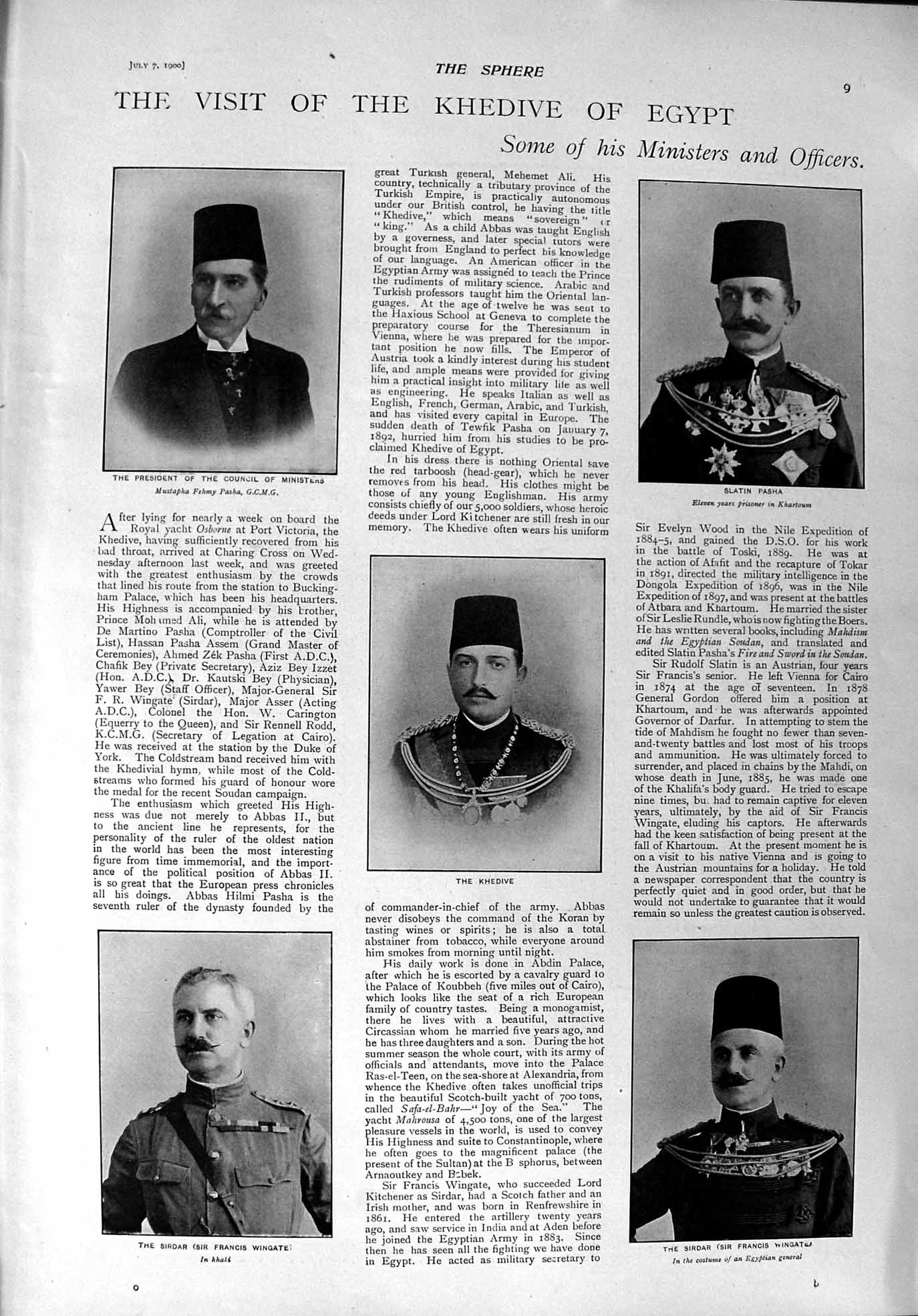 Original Old Antique Print 1900 Egypt Wingate Khedive Slatin Pasha Murray Blind