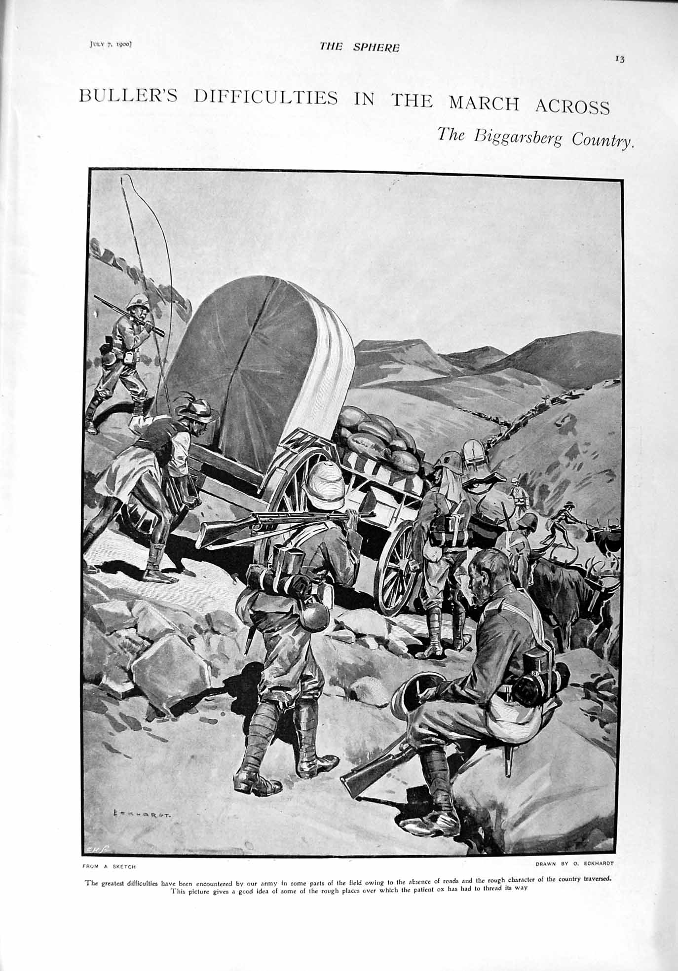 Old Antique Print 1900 General Buller Biggarsberg Orange Free State Flag 20th