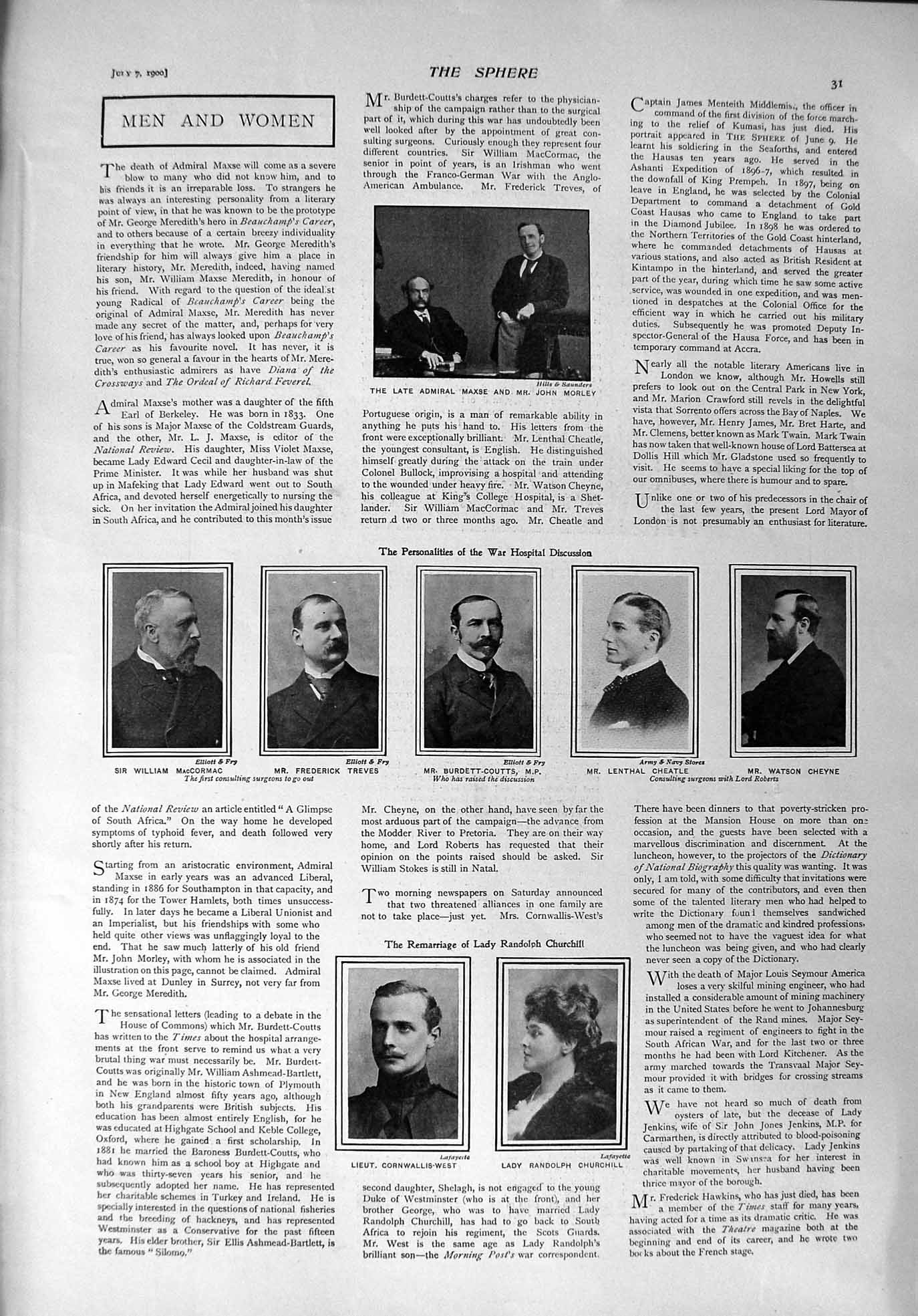 Old Antique Print 1900 Maxse Morley Treves Cheatle Cheyne Lady Churchill 20th