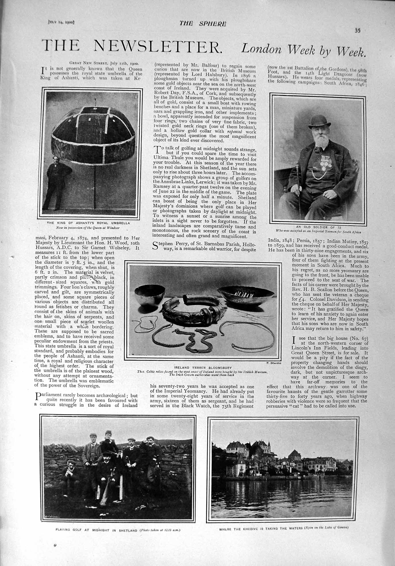 Old Antique Print 1900 Celtic Relics Golf Shetland Geneva Bisley Shooting 20th