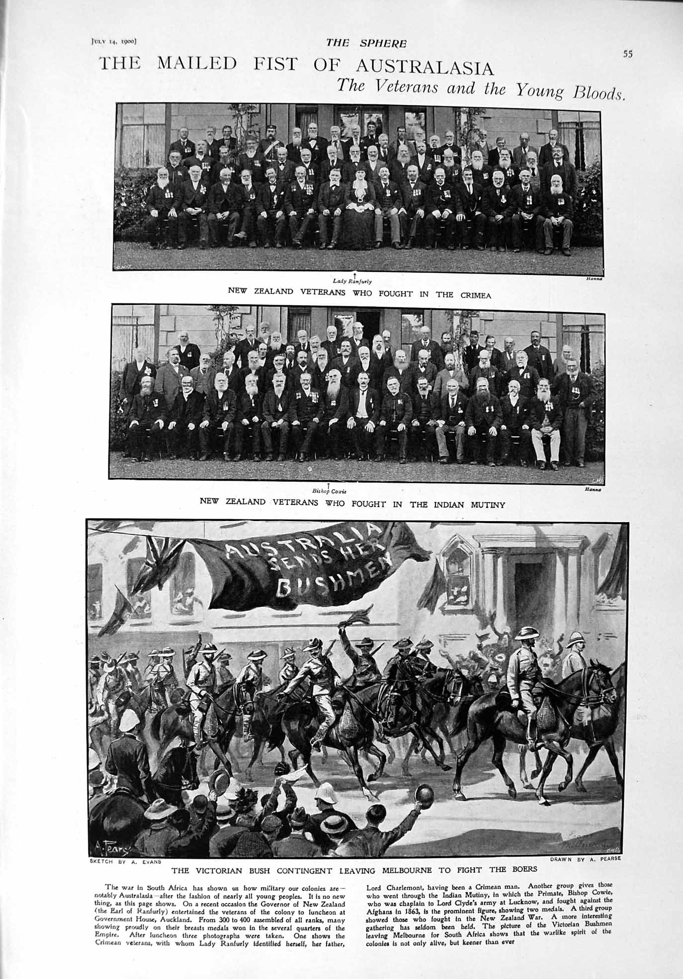 Original Old Antique Print 1900 Australia War Veterans Crimea Bush Edward Clodd