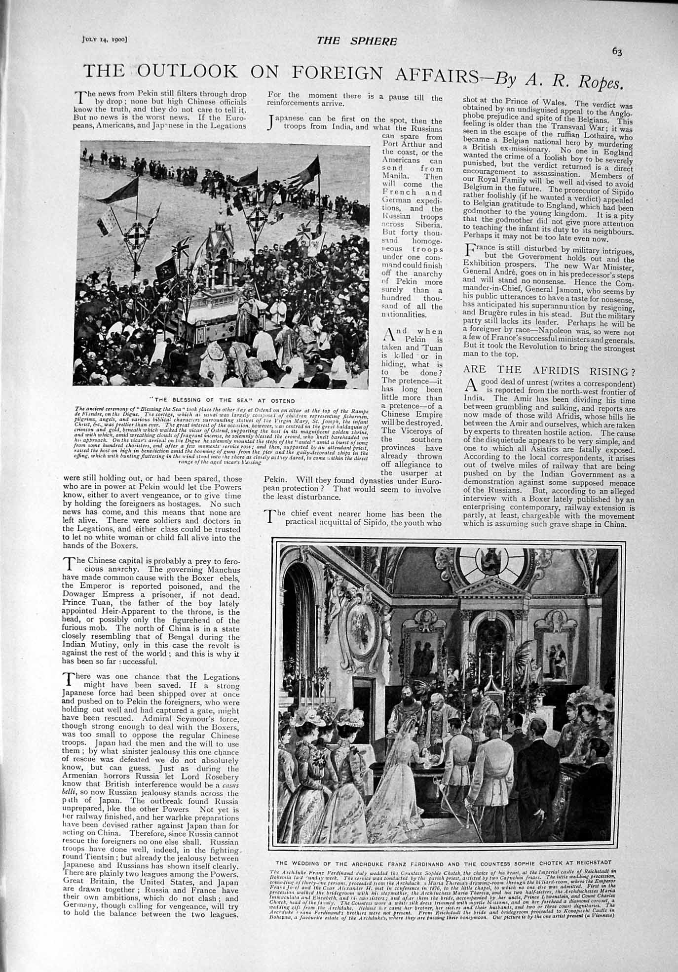 Original Old Antique Print 1900 Wedding Archduke Franz Ferdinand Sophie Chotek