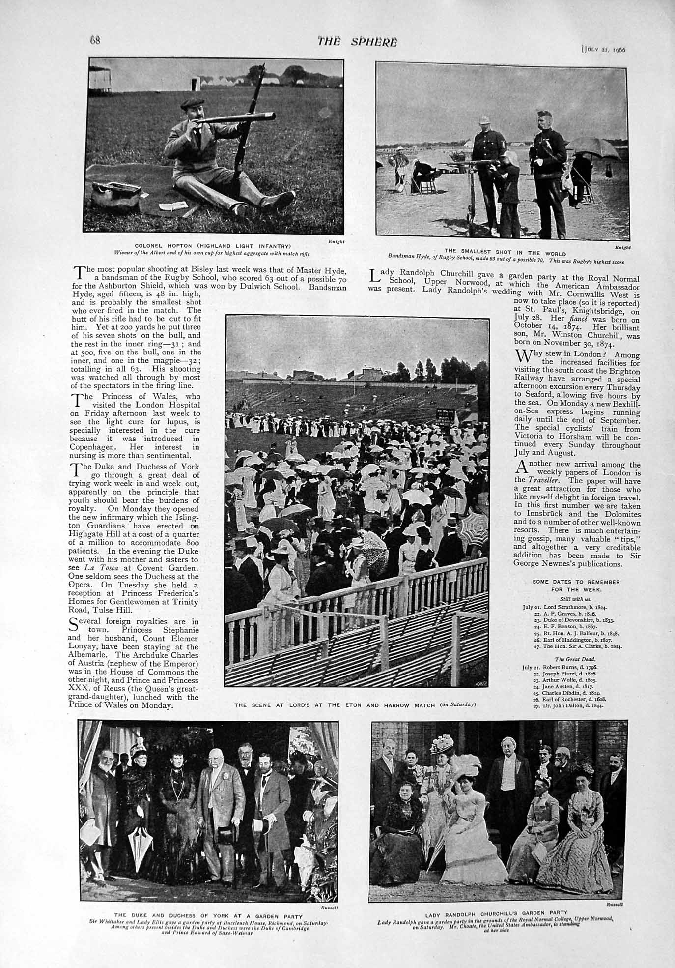 Original Old Antique Print 1900 Colonel Hopton Eton Cricket Churchill Pritchett