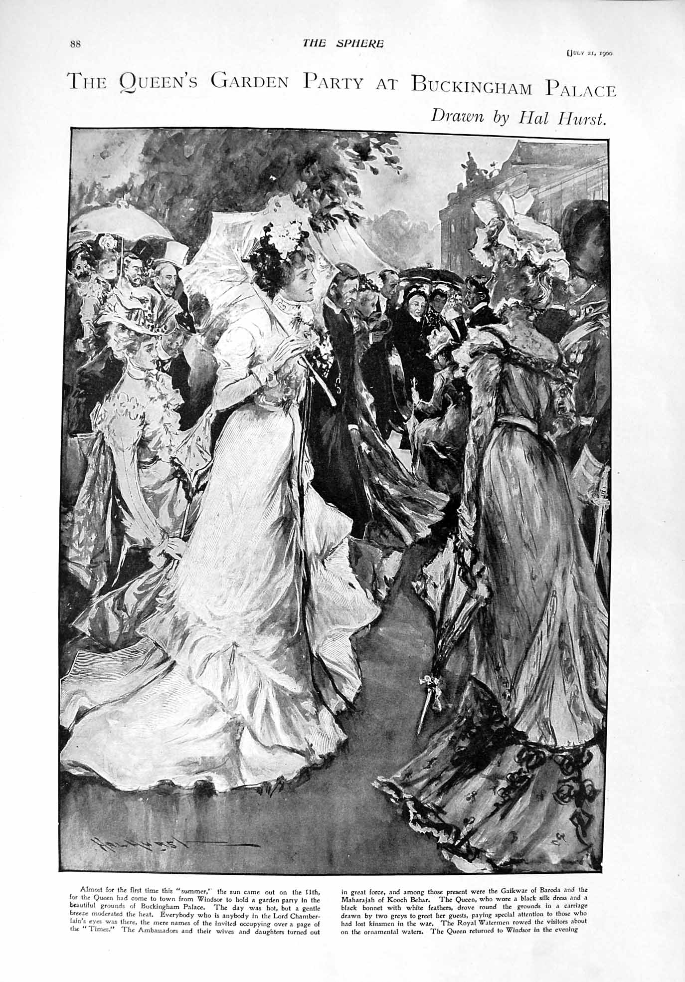 Original Old Antique Print 1900 Queen Garden Party Buckingham Croquet Mallets