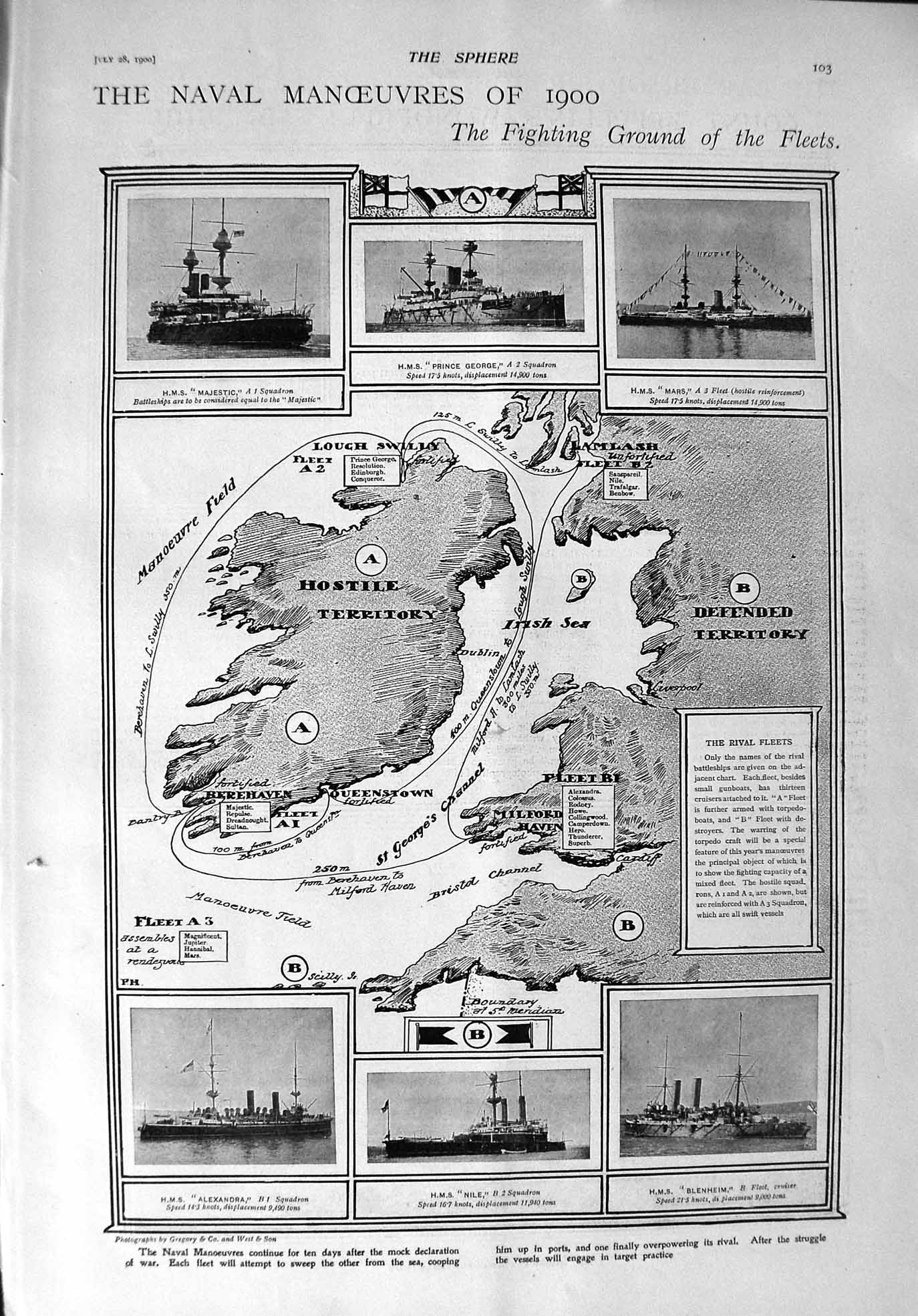 Old Antique Print 1900 Navy War Ships Alexandra Prince George Mars Hart 20th