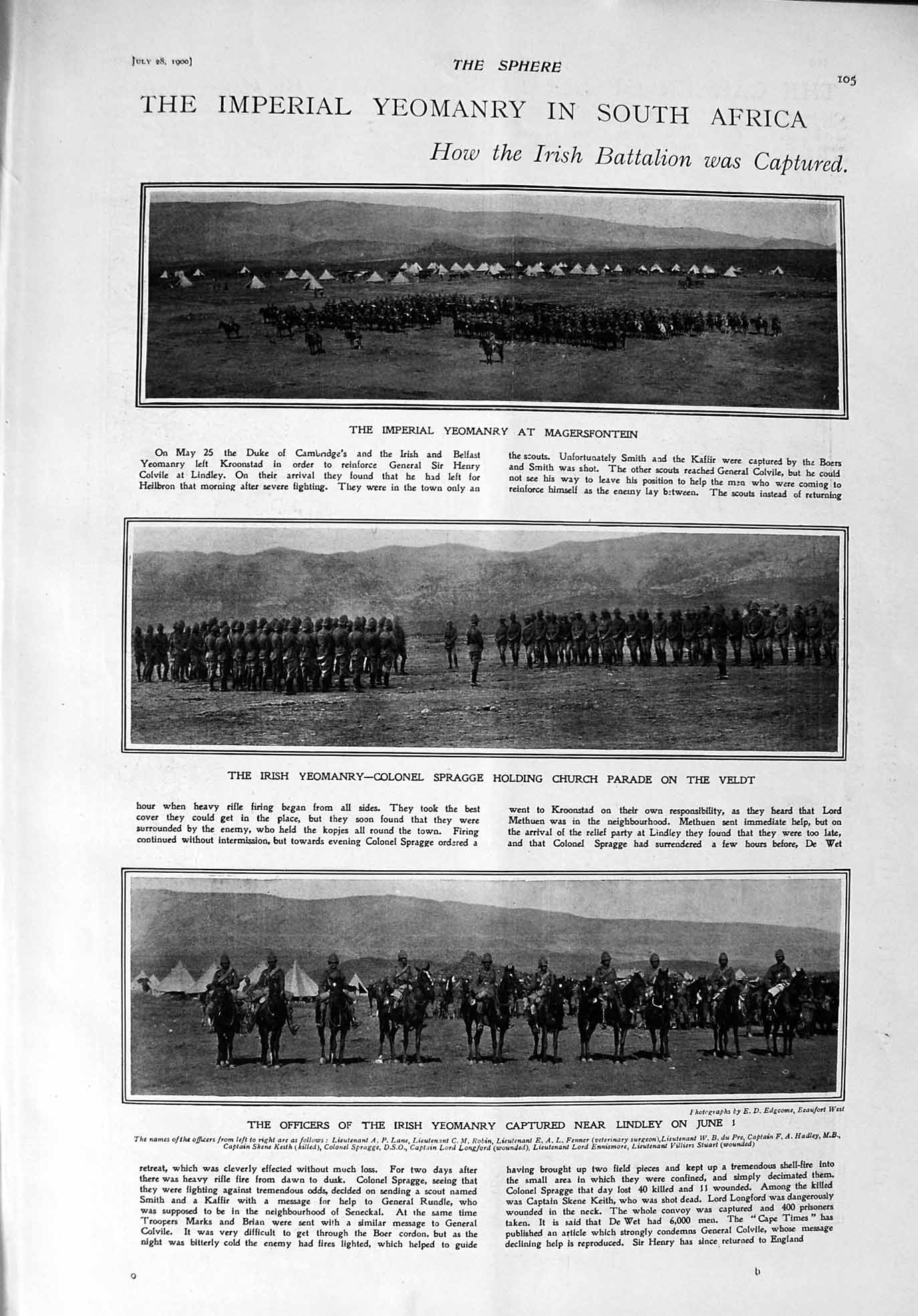 Old Antique Print 1900 Imperial Yeomanry Africa Spragge Johannesburg Lord 20th