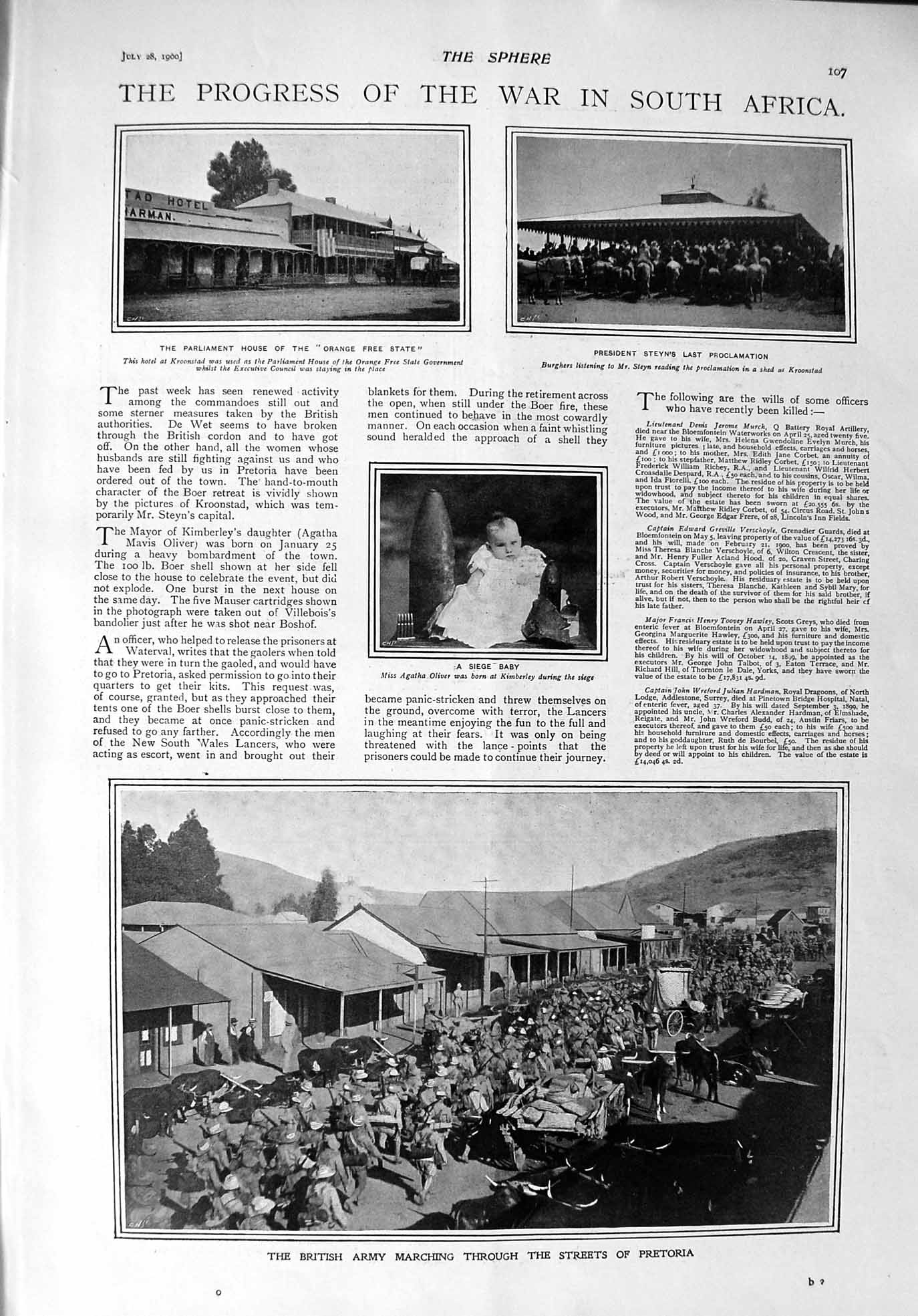 Original Old Antique Print 1900 War Africa Oliver British Siers Porter Prisoner