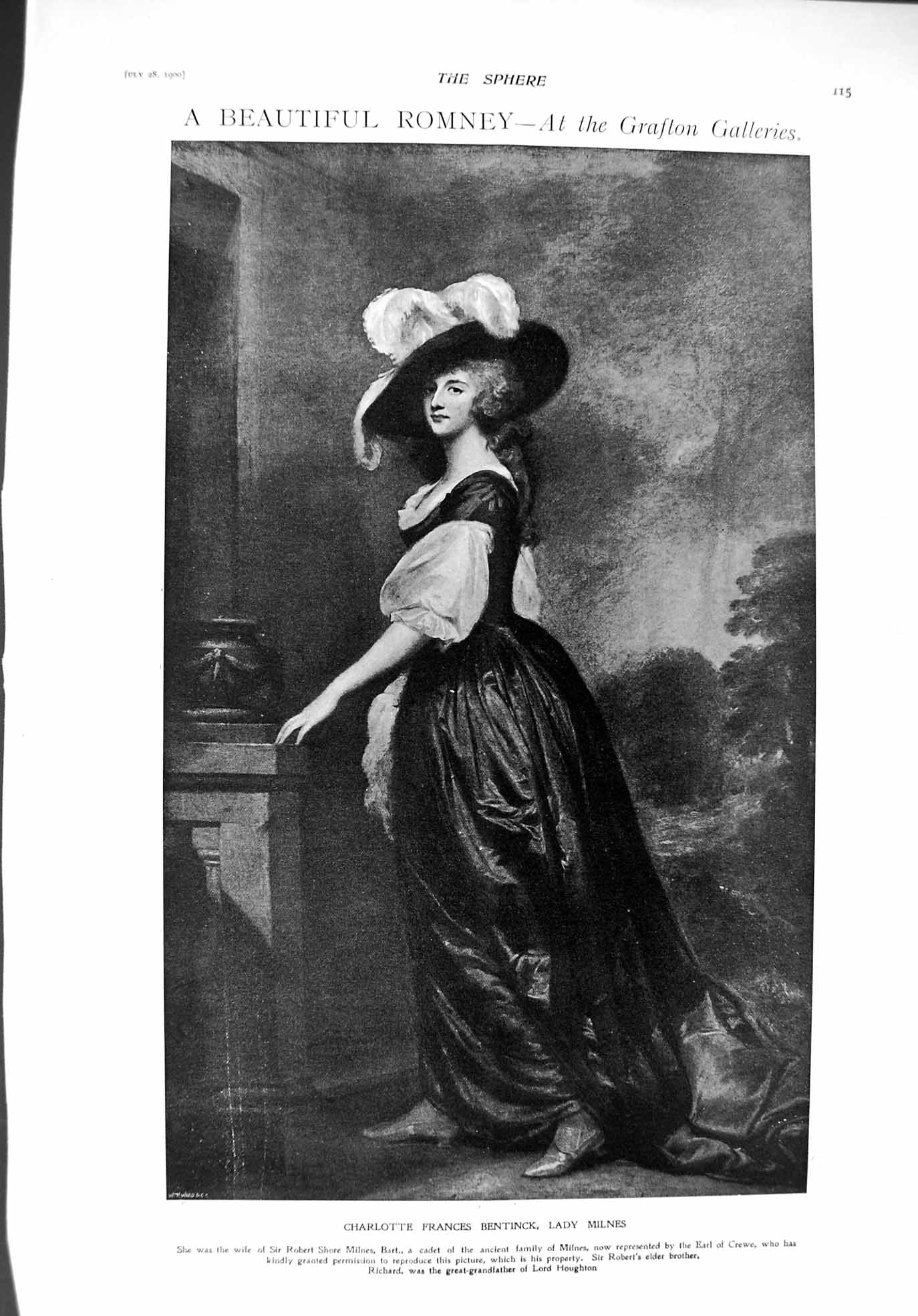 Old Antique Print 1900 Charlotte Francis Bentinck Milnes John Hobbes Mary 20th
